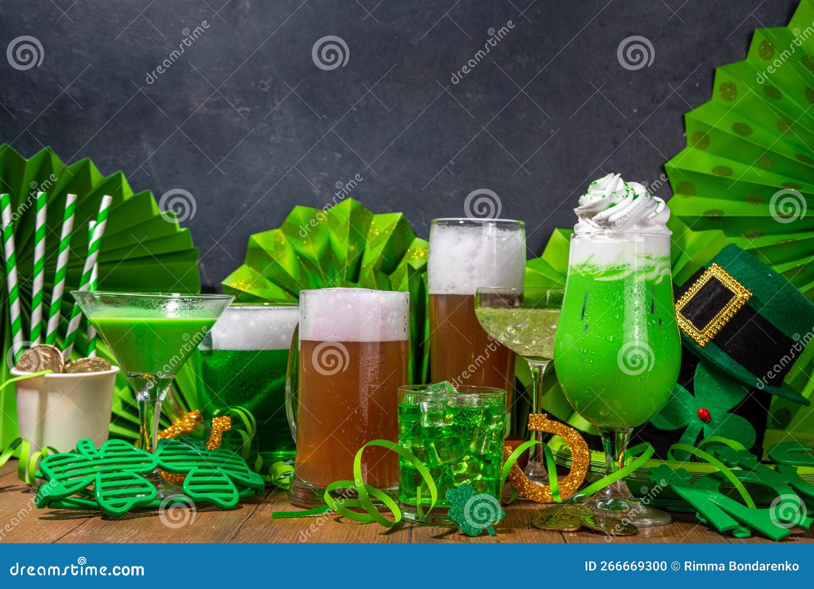set of cocktails and drinks for st patrick`s day