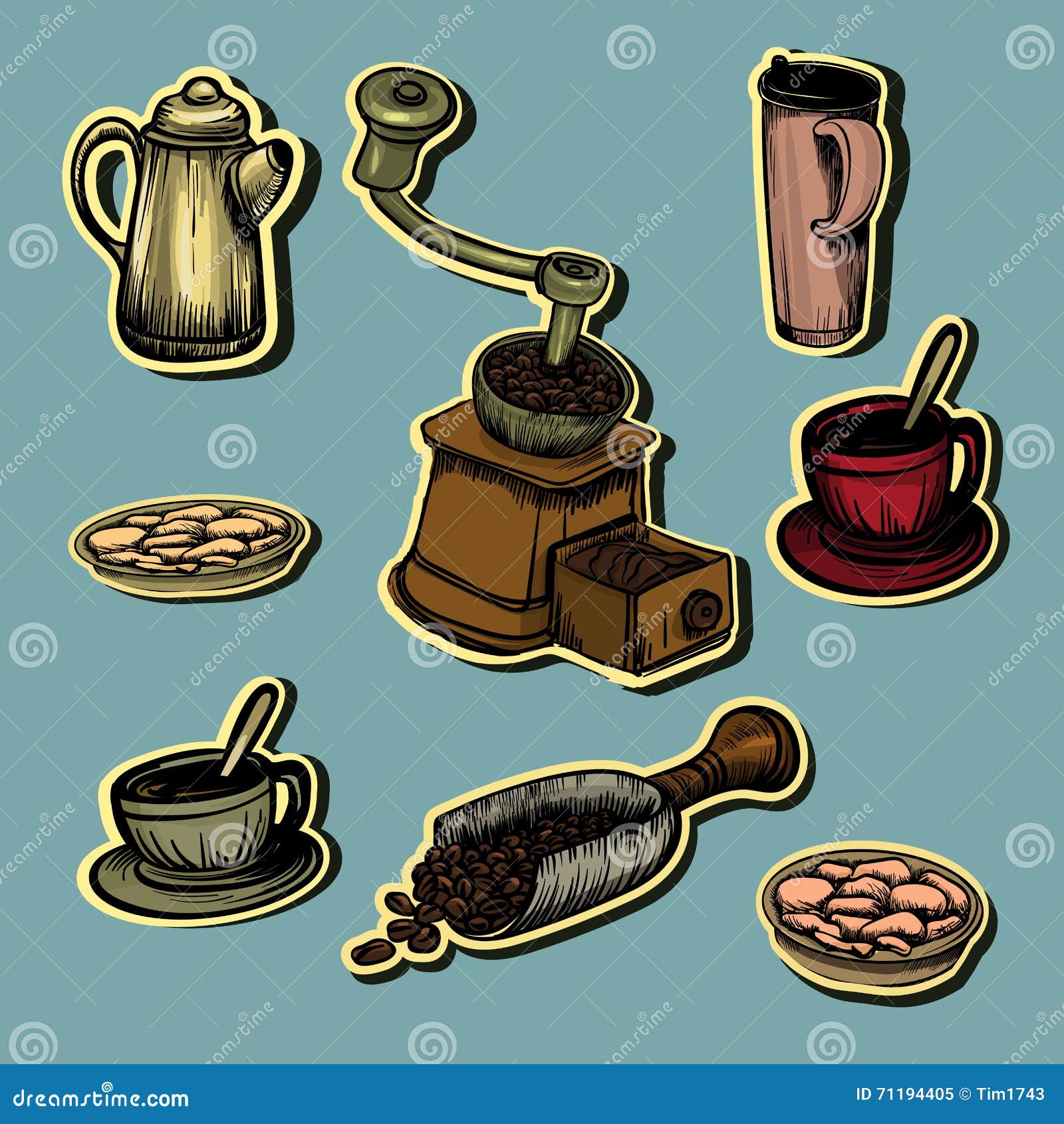 Set of Coffee Accessories for Design Project Stock Vector