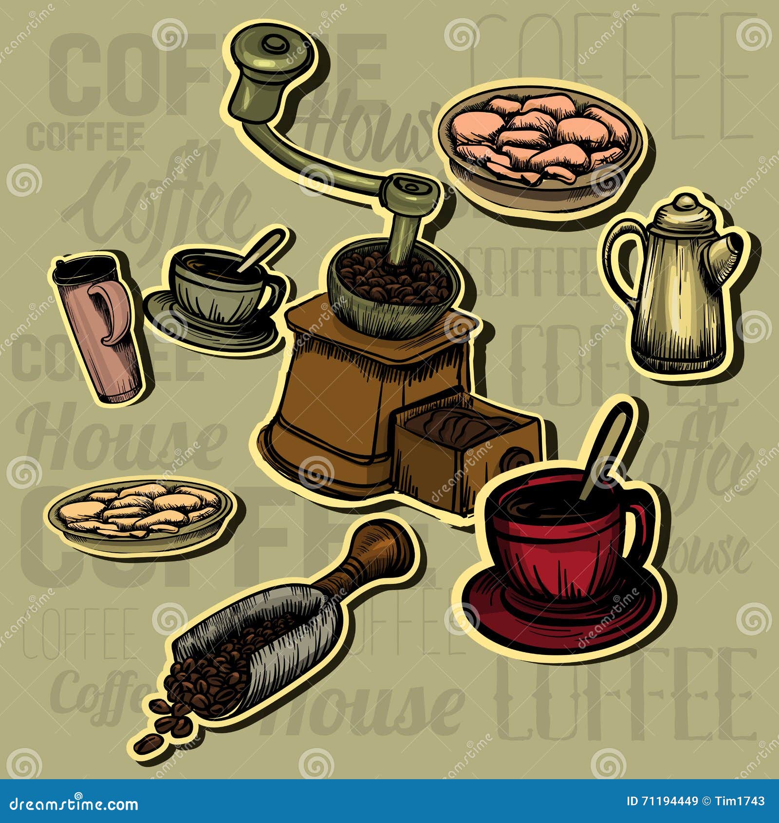 Set of Coffee Accessories for Design Project Stock Vector