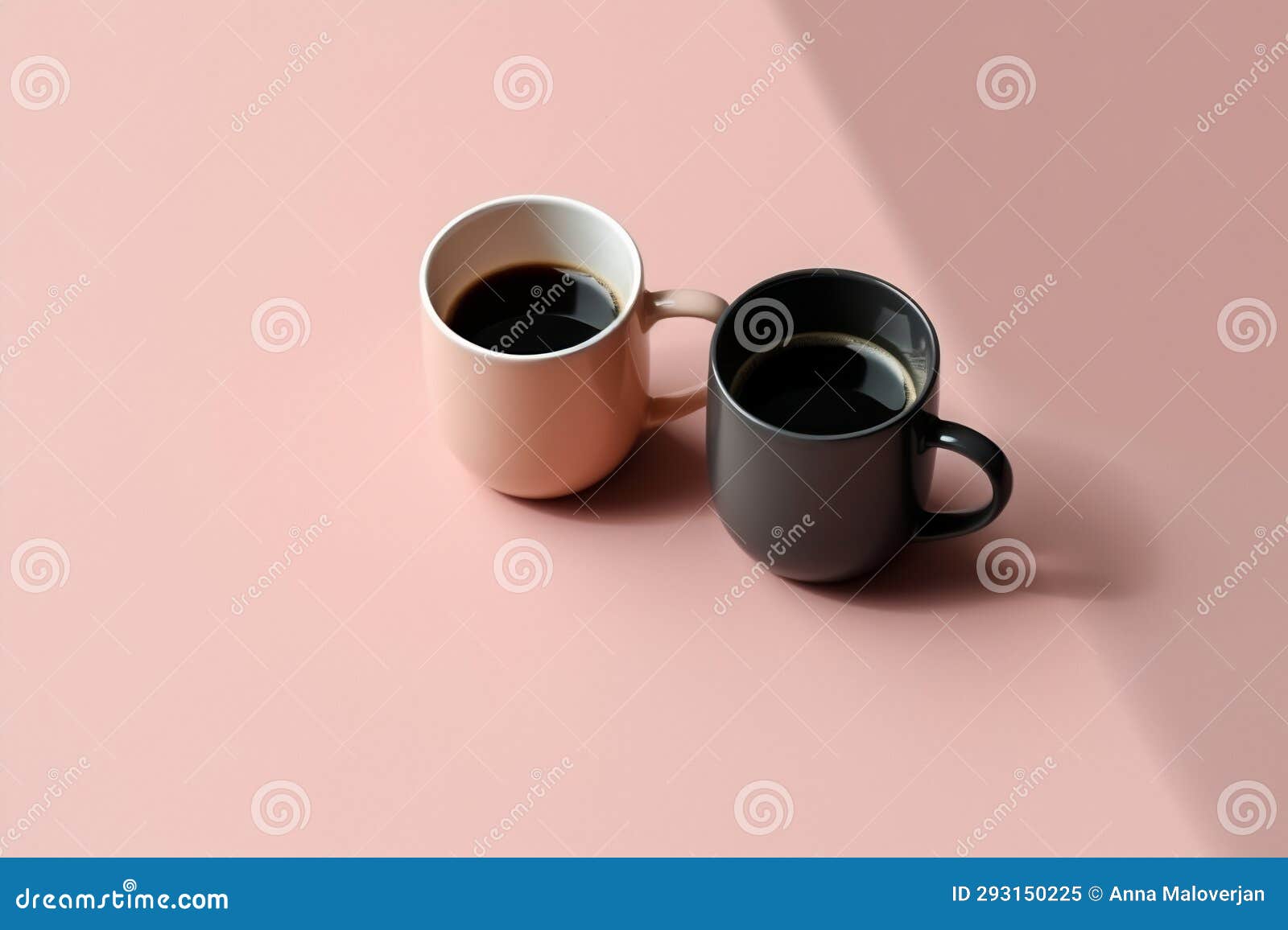 Set of Coffee Cups in Pink Pastel Color Table. Top View Stock Image