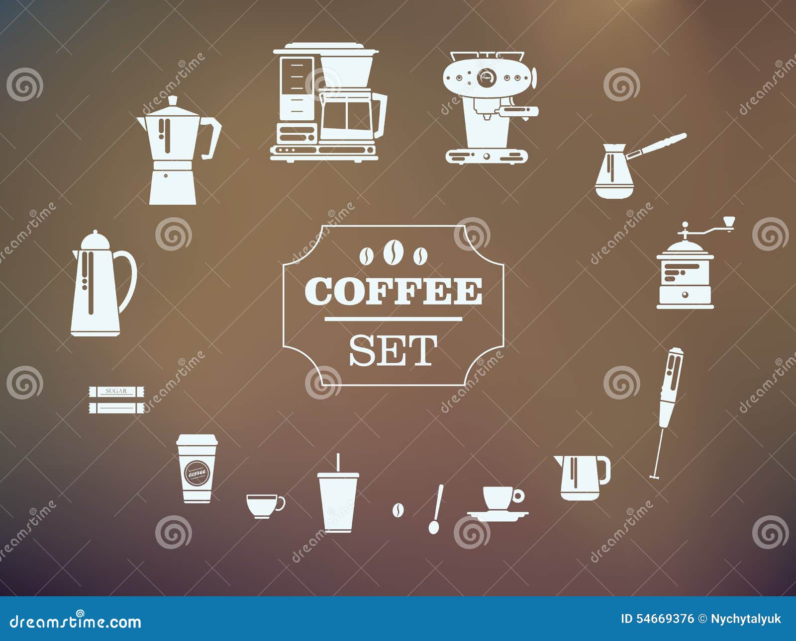 Set of Coffee Elements and Coffee Accessories. Silhouette Icons Stock