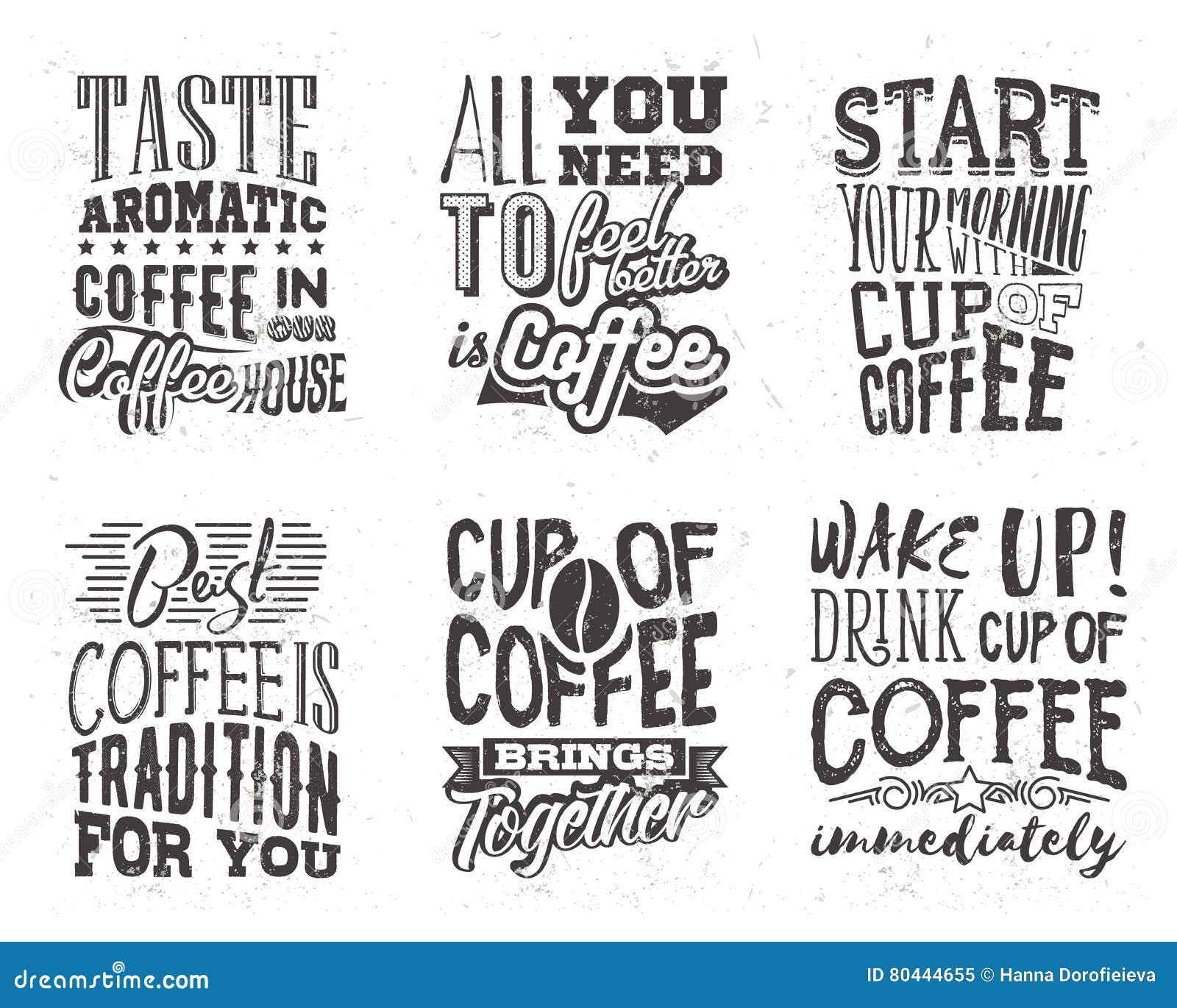 set of coffee lettering.   with hand drawn quote.