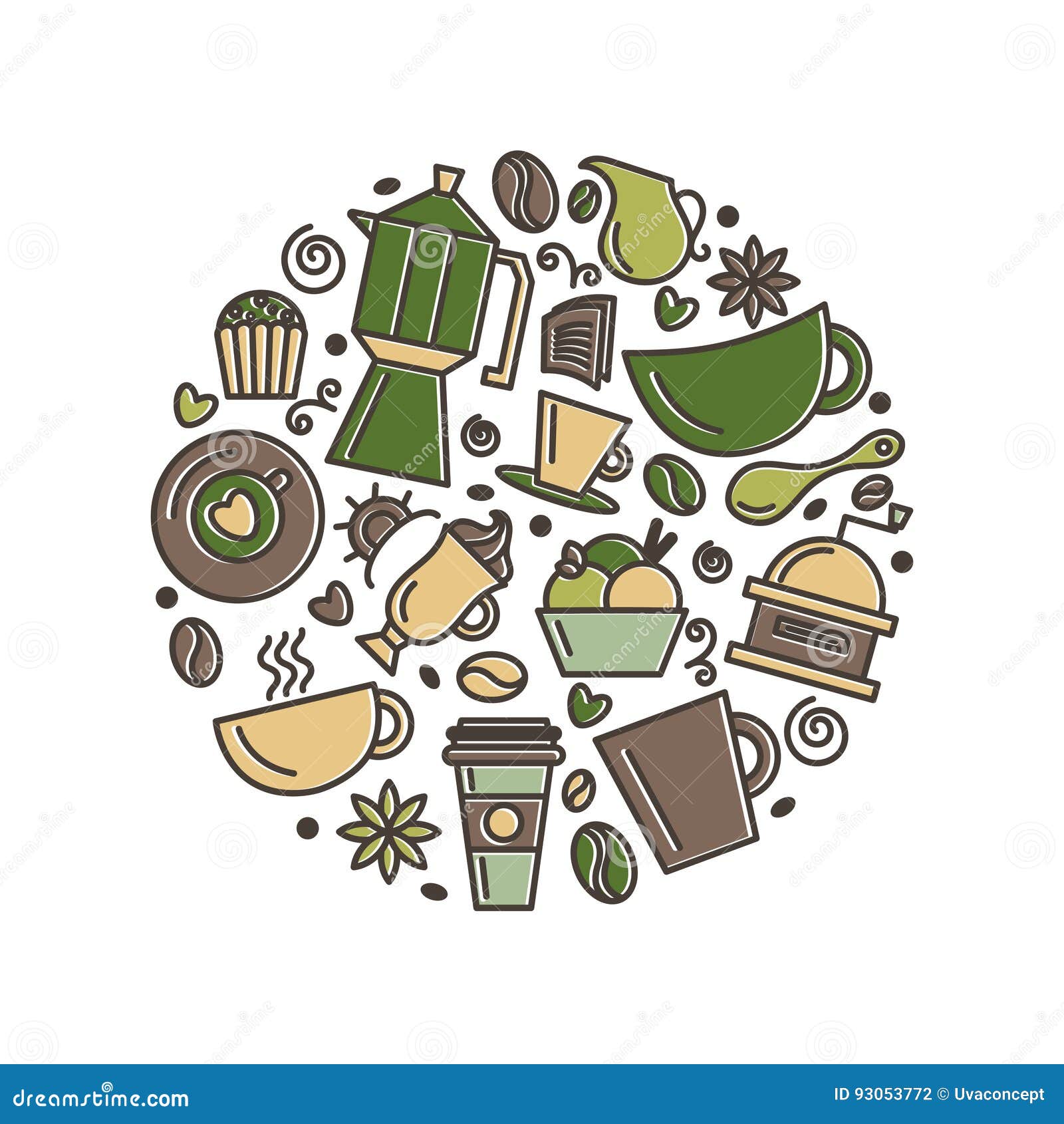 Set of Coffee Theme. Line Art Draw Icons in the Circle Stock Vector