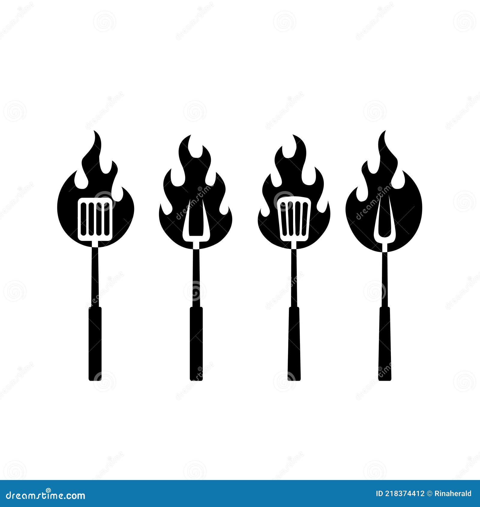 Set Collection BBQ Barbecue Grill Tools Icon Vector Logo Design Black Premium Simple Stock