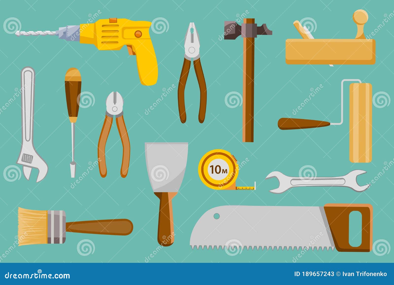 Set Collection of Construction Hand Tools. Vector Illustration Stock