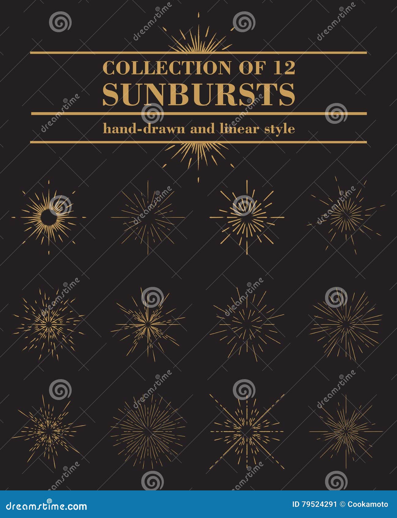 set or collection of sunburst in linear hand drawn style. round sunbeams or ring of shining beams, luminosity flare or