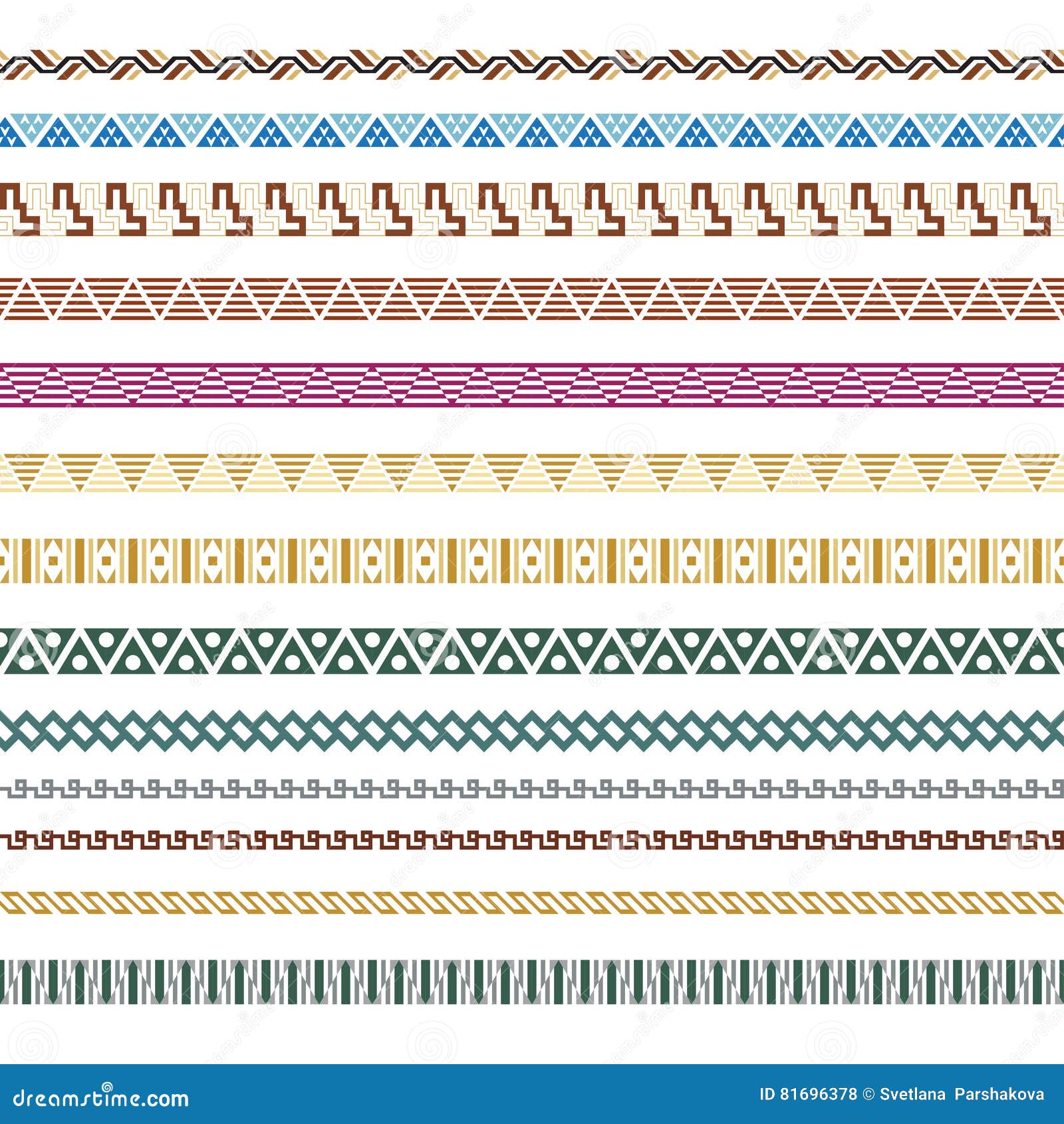 Set of Color Geometric Borders. Stock Vector - Illustration of seamless