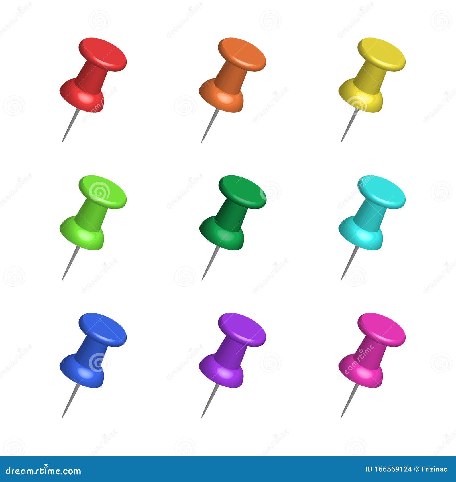Set Of Color Office Push Pins Simple Flat Vector Illustration Isolated