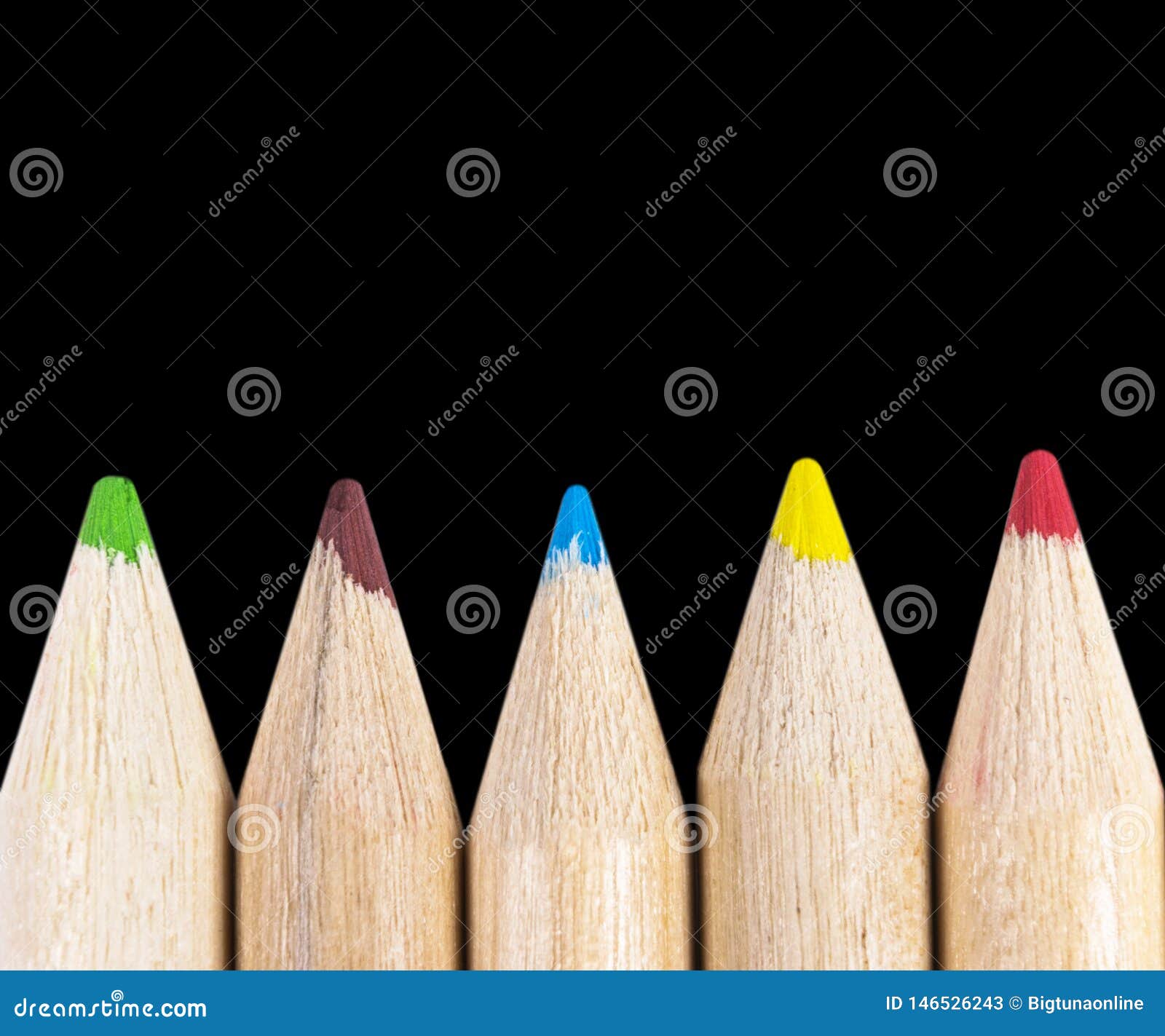 Set Of Color Pencils Isolated On Black Background. Multicolored Pencils