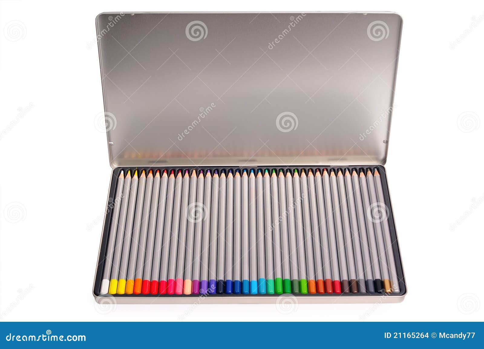 Set of Color Pencils in a Metal Box. Stock Photo Image of color