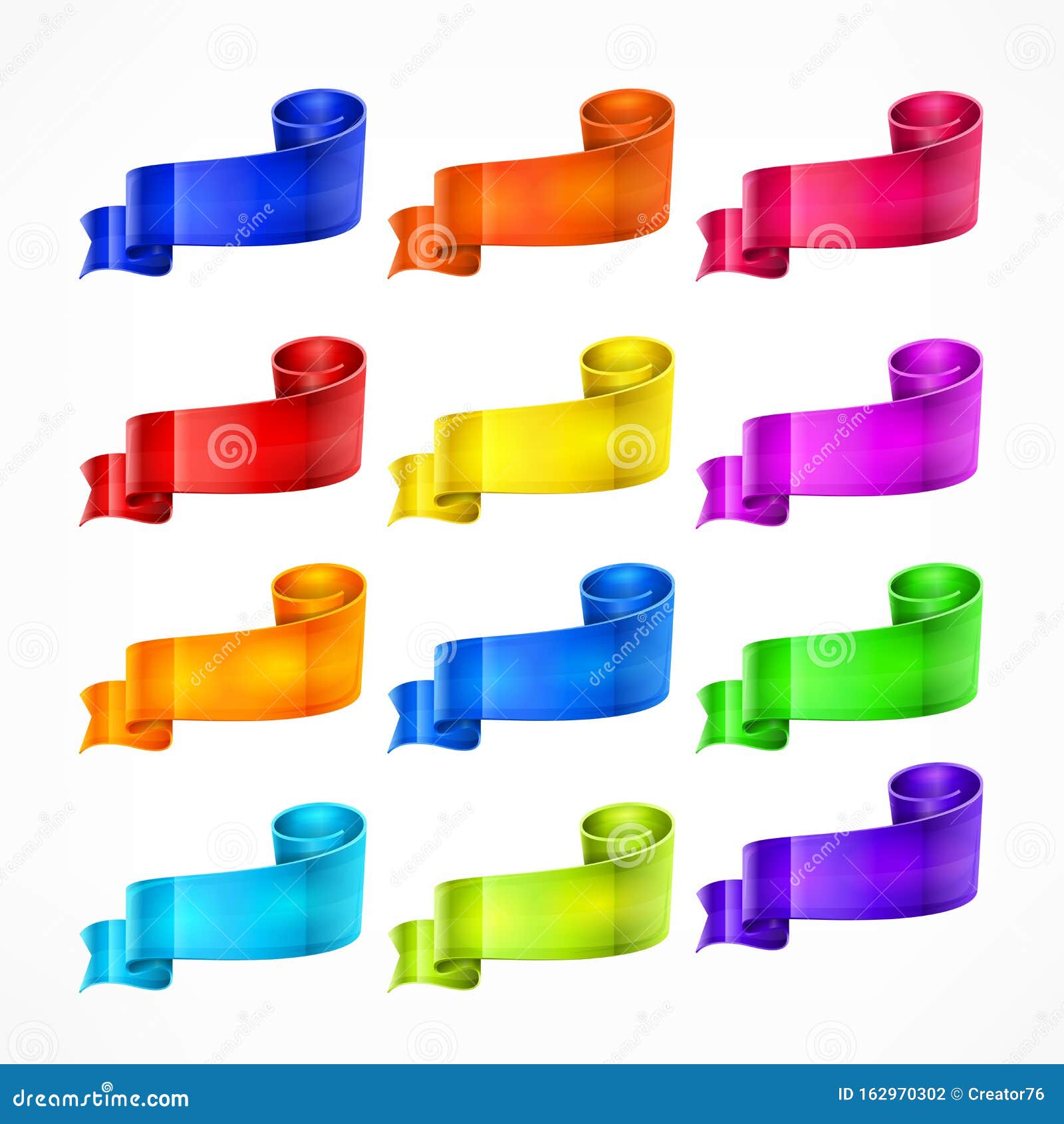 Set of Color Ribbons on White Stock Vector Illustration of design