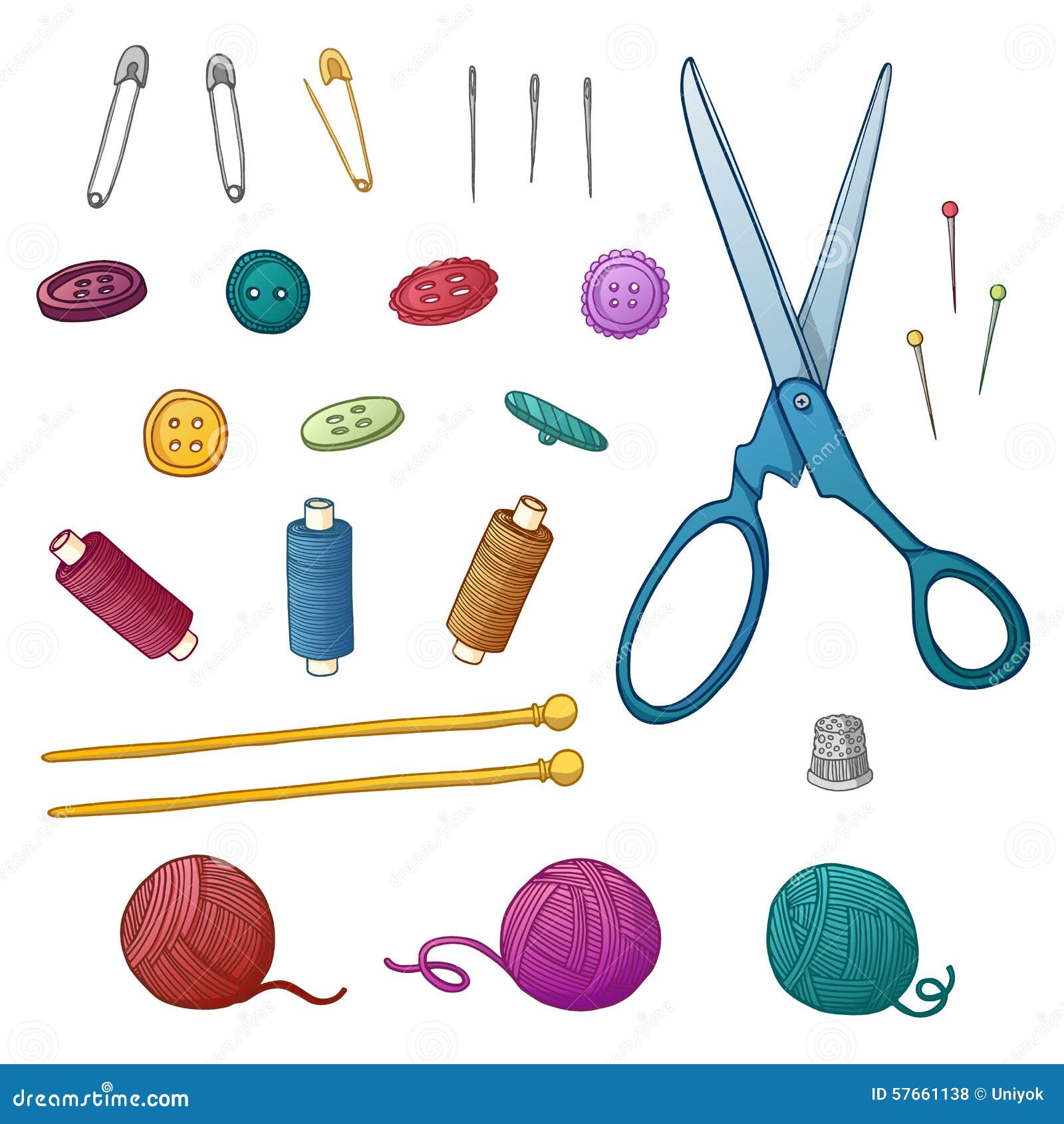 Set Color Of Sewing Items. Set For Needlework And Stock Vector