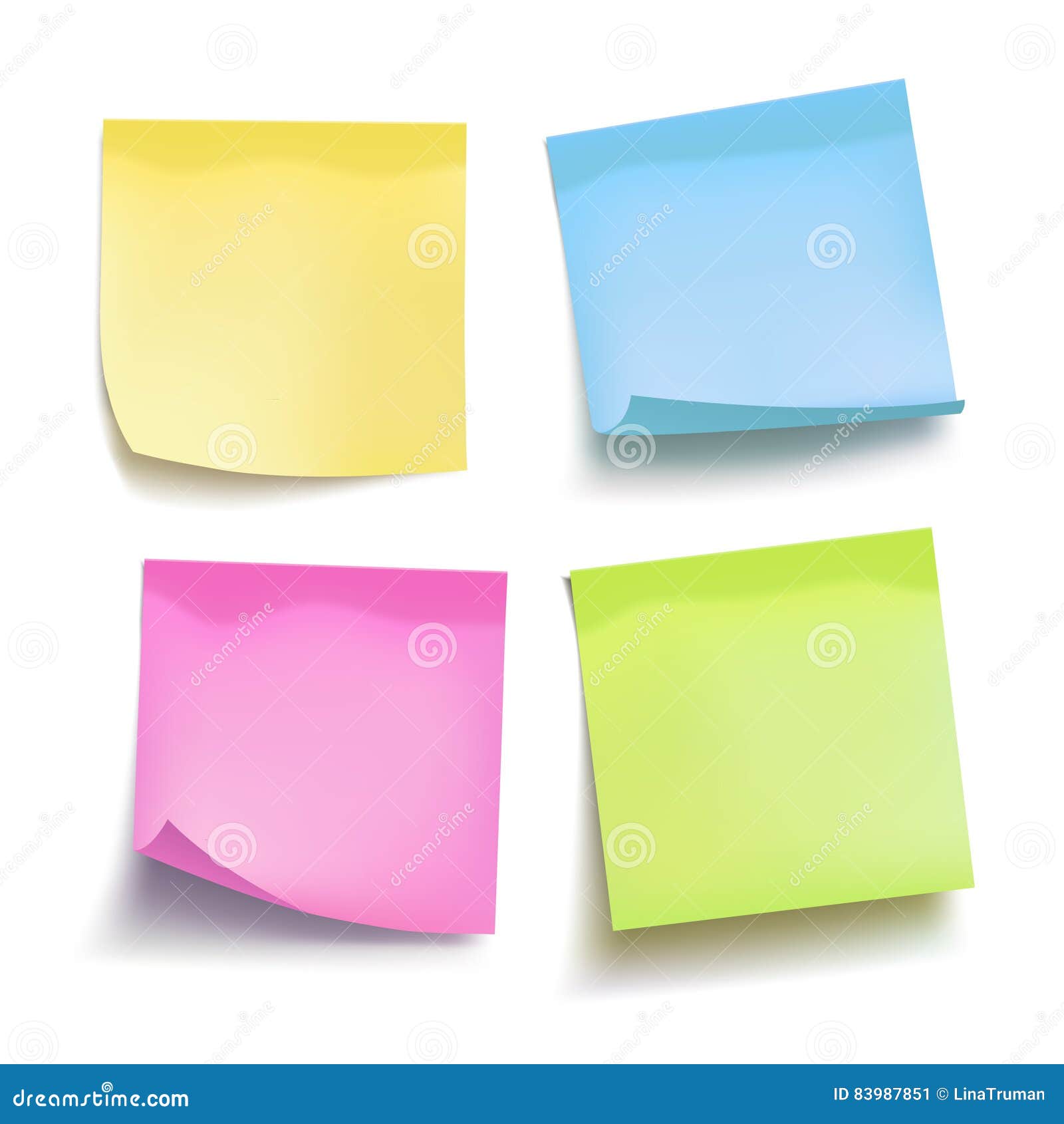 set of color sheets of note papers. four sticky notes. 