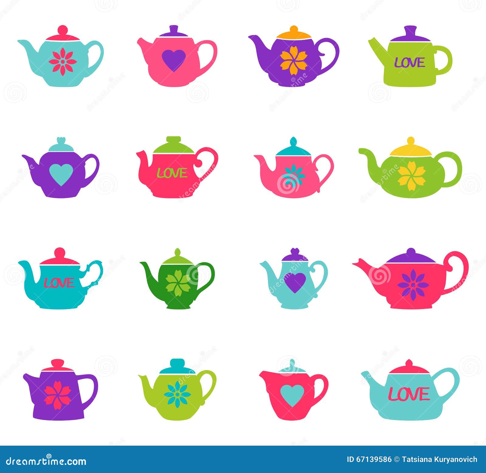 Set of Color Teapots, Vector Illustration Stock Vector Illustration