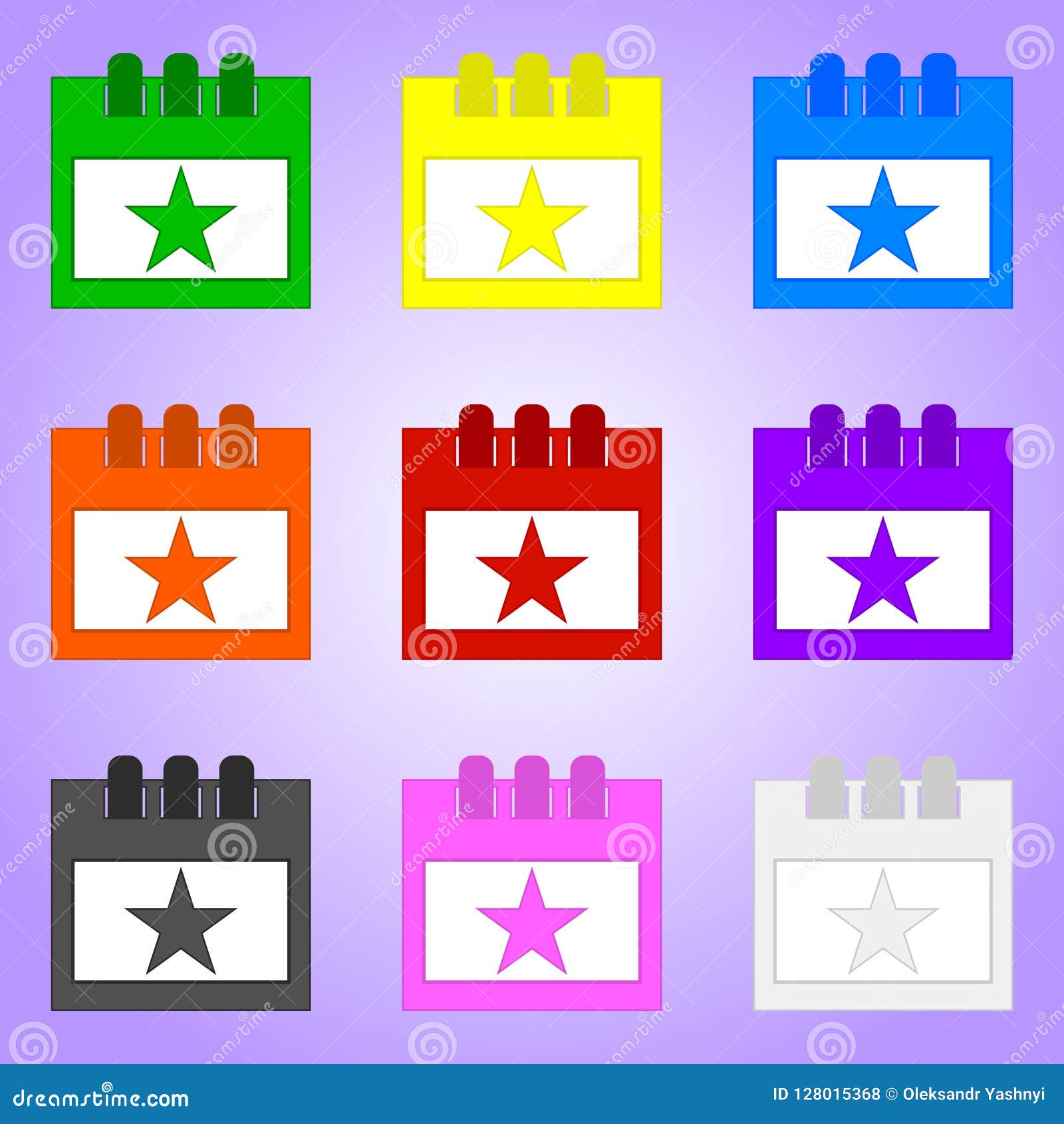Set Of Colored Birthday Calendars Isolated On Violet Background. Vector