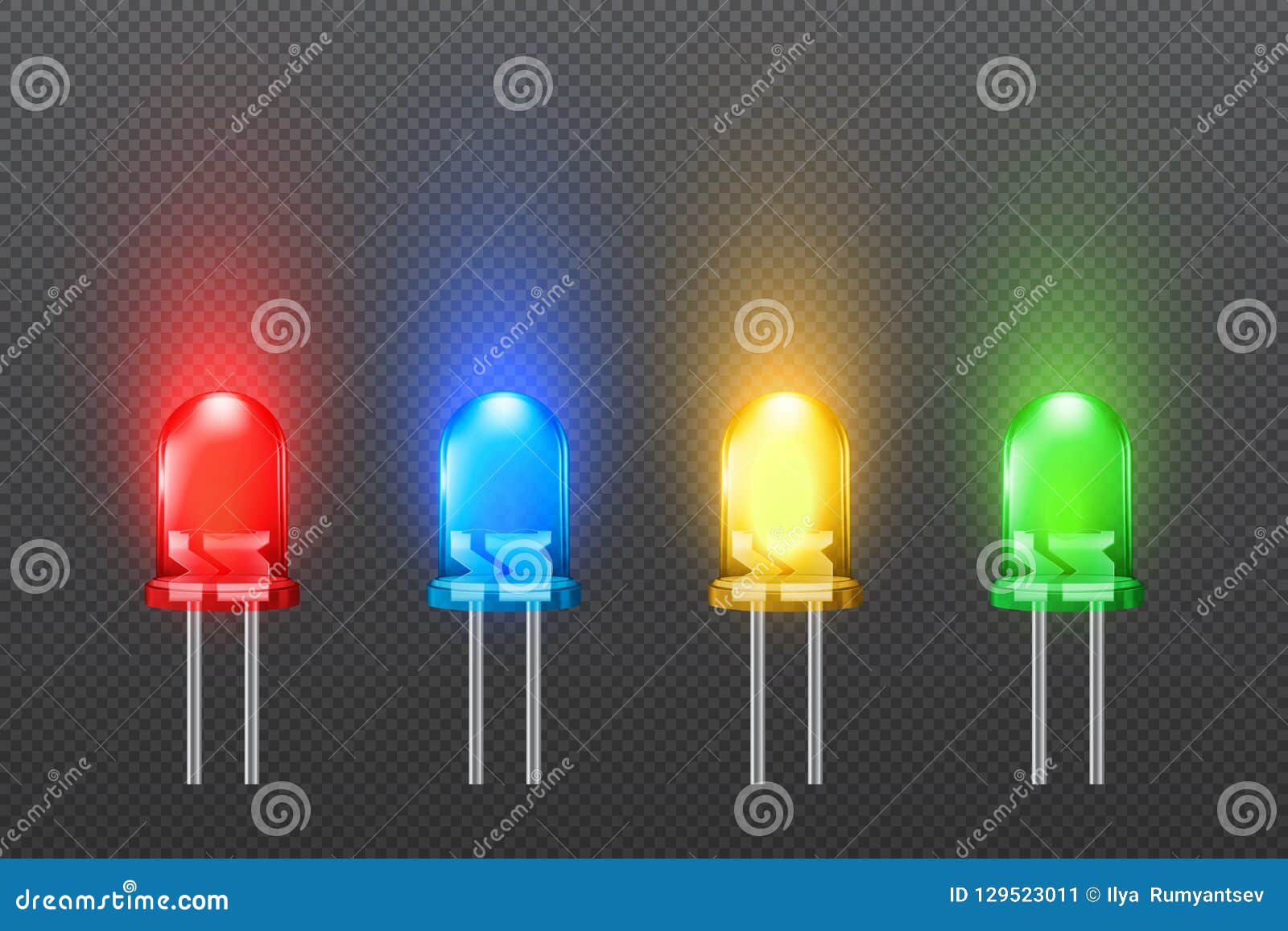 Set Of Colored Light Emitting Diodes With Glowing Effect, LED