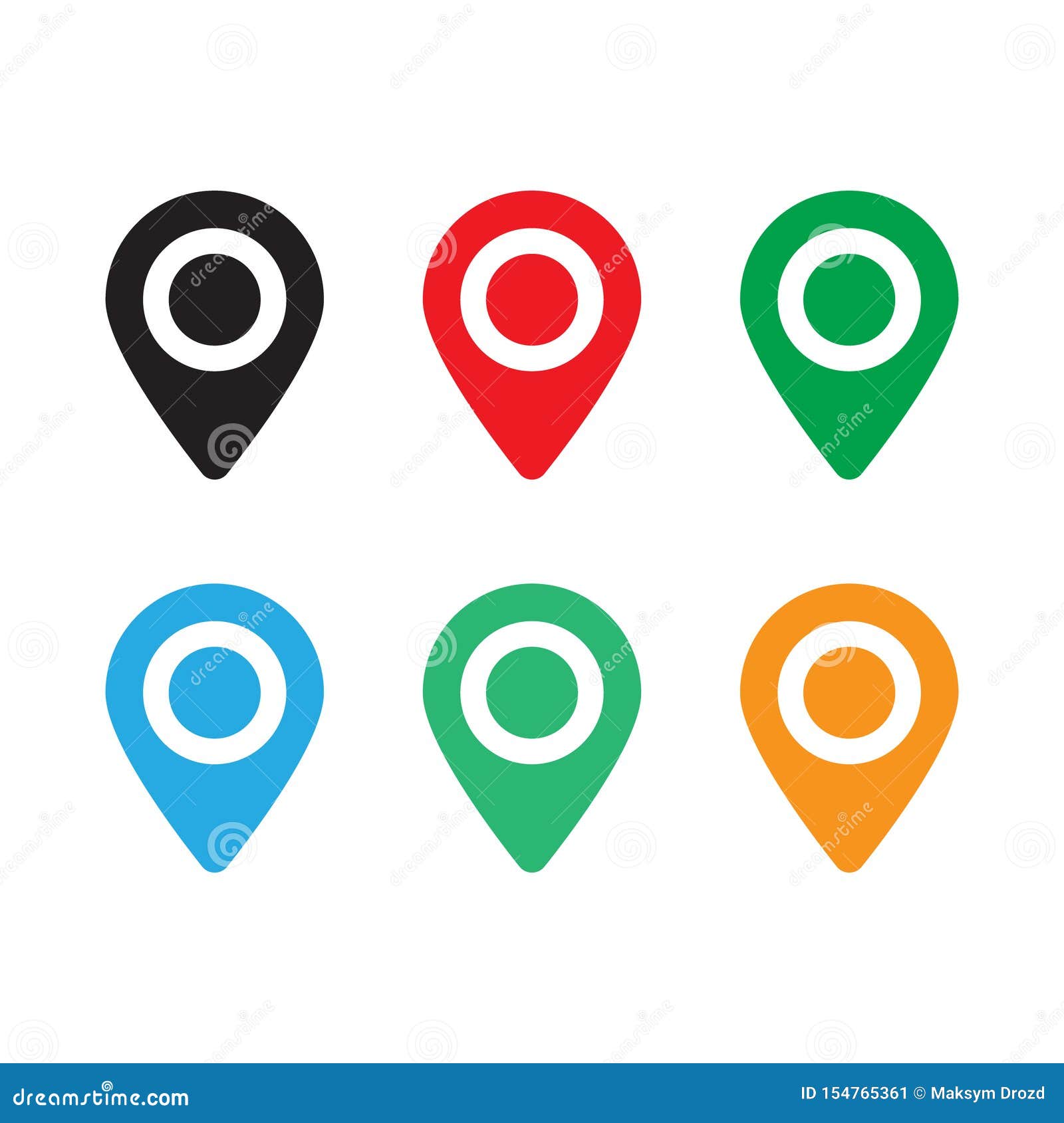 set of colored map pins. location map icon.