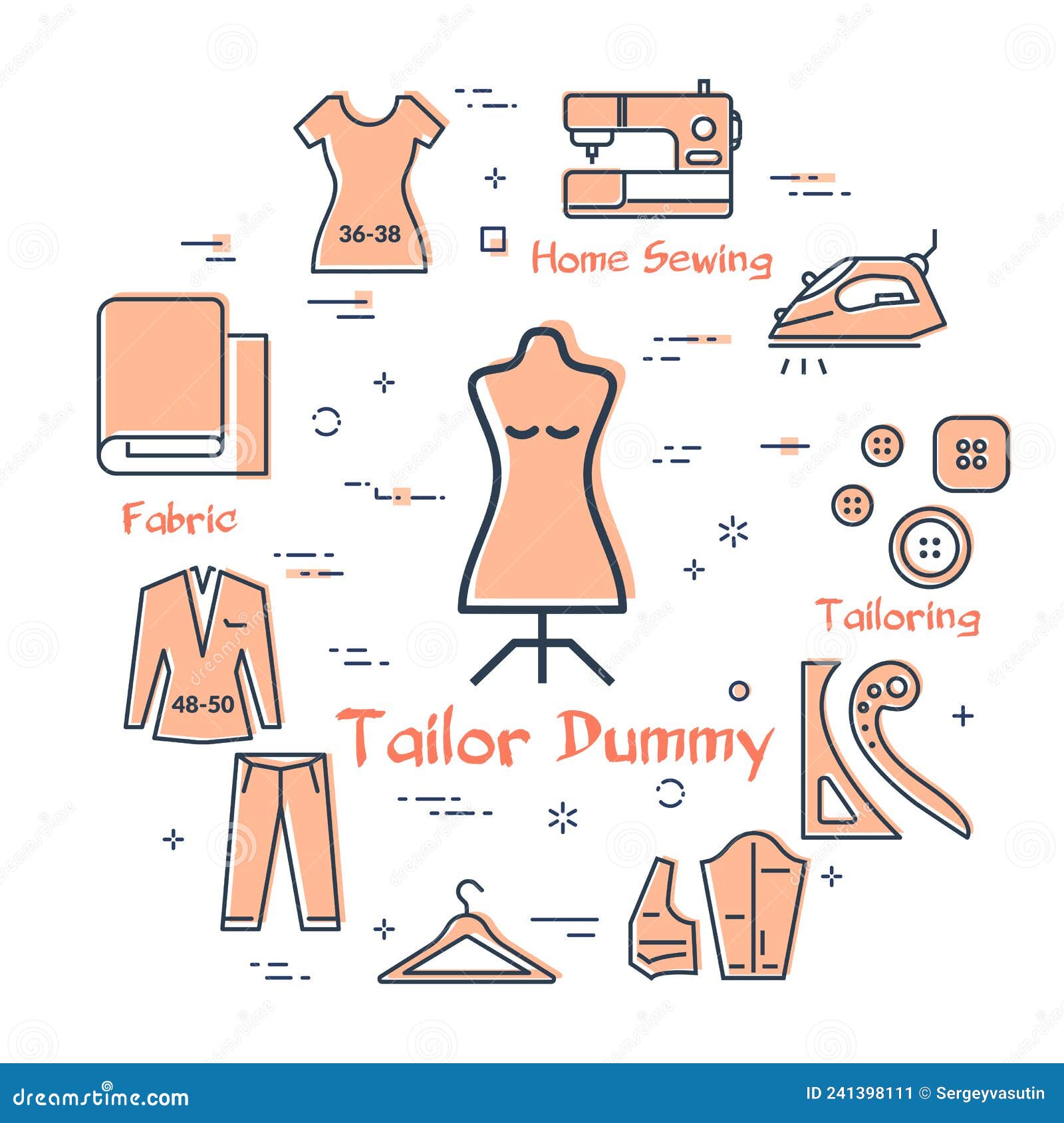 SEWING ACCESSORIES. Set of vector tailor icons isolated, design
