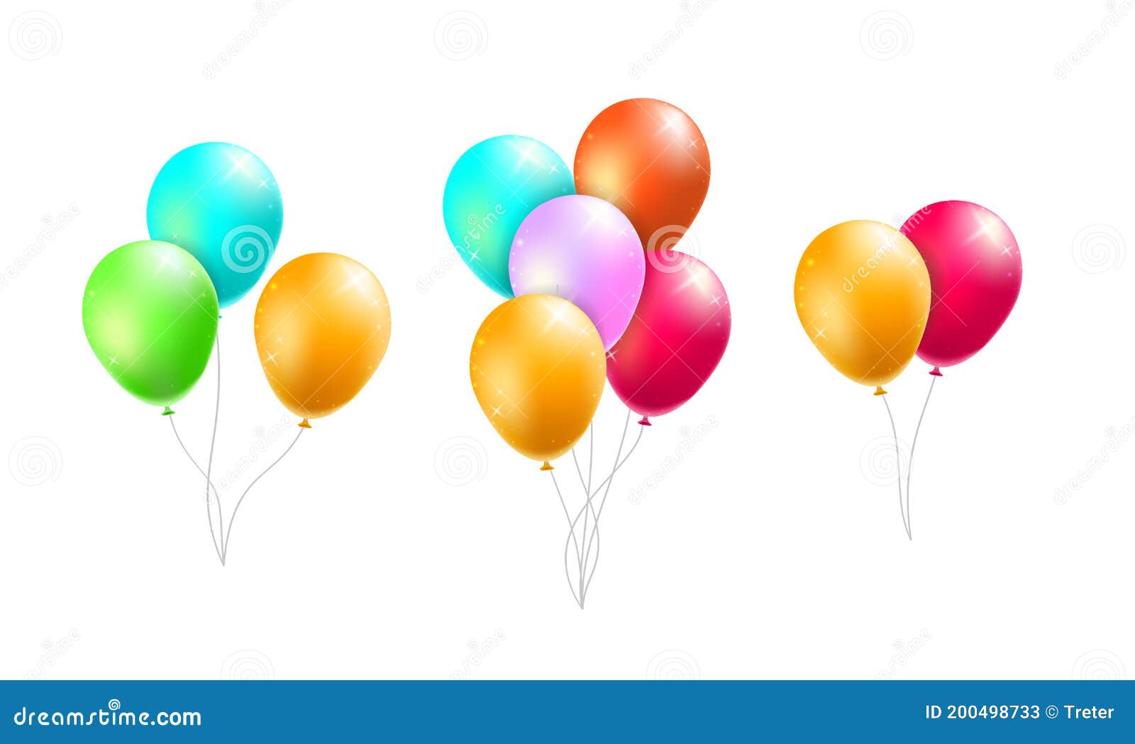 Set of Colored Party Balloons on White Background Stock Illustration