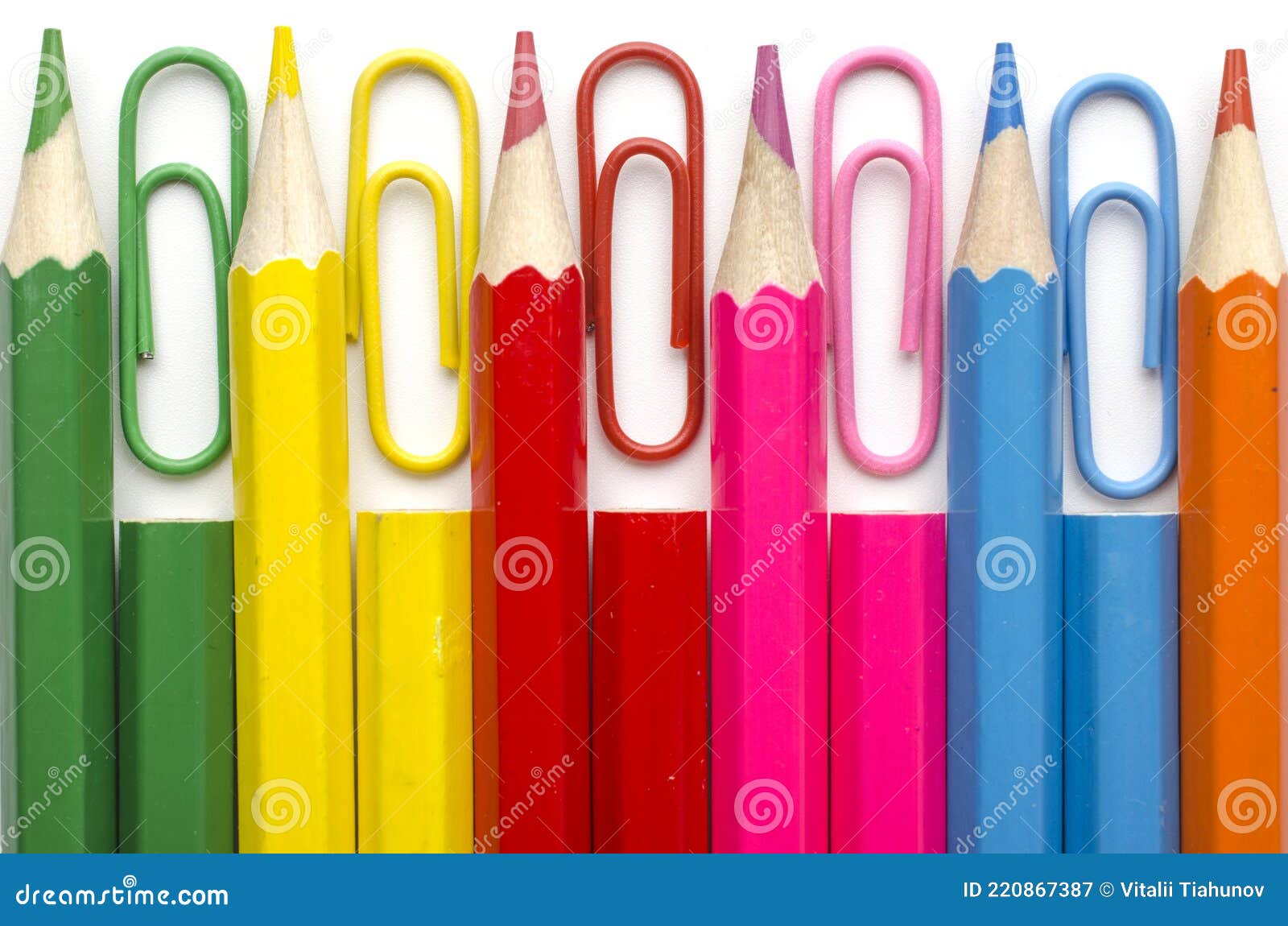Set of Colored Pencils and Paper Clips Isolated on White Stock Image Image of pencil