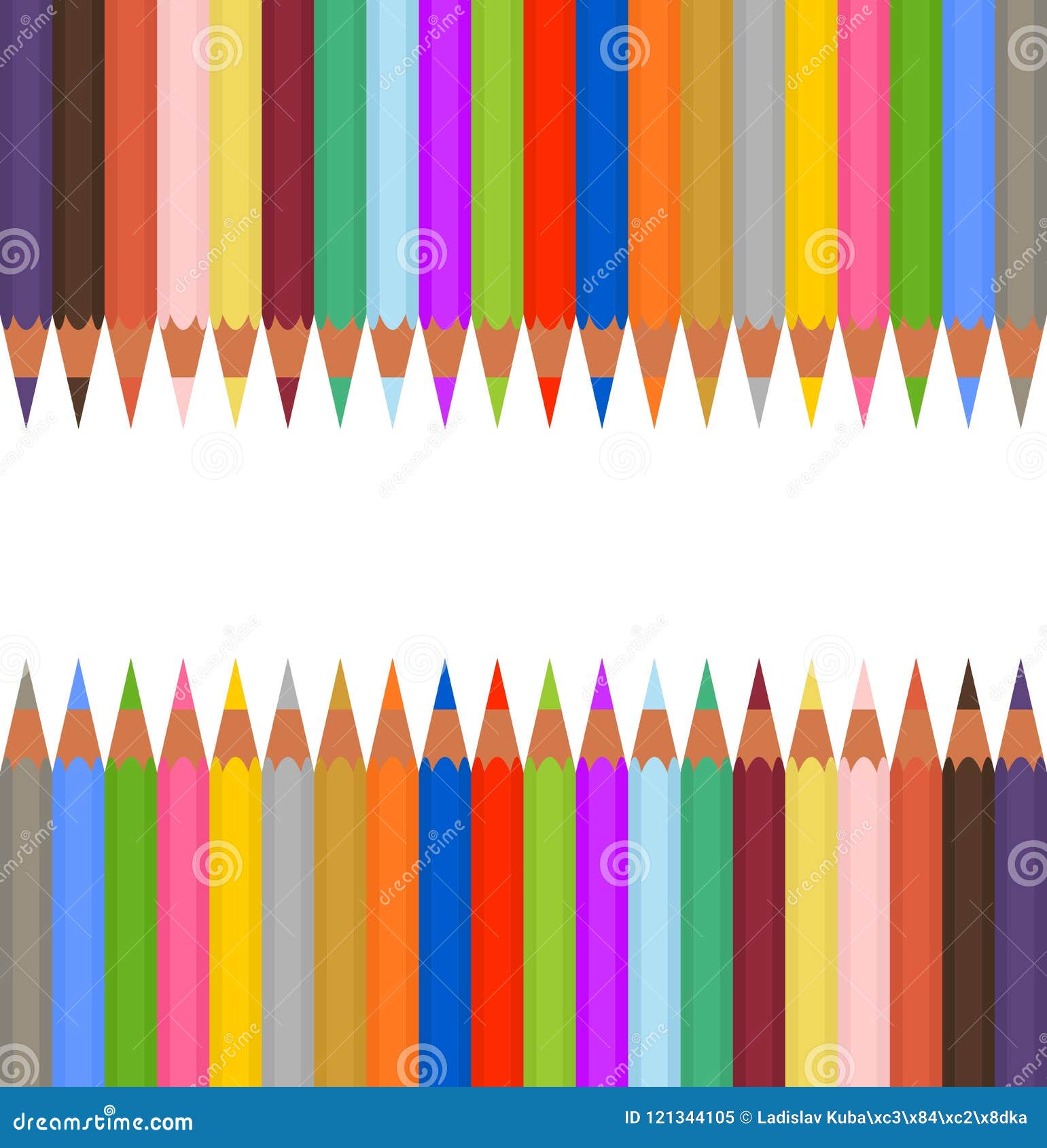 Set of Colored Pencils Sharp Side by Side and Opposite Top and Bottom