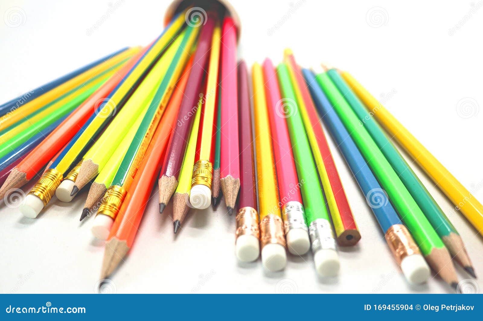 set of colored pencils view on a light background palette and texture.