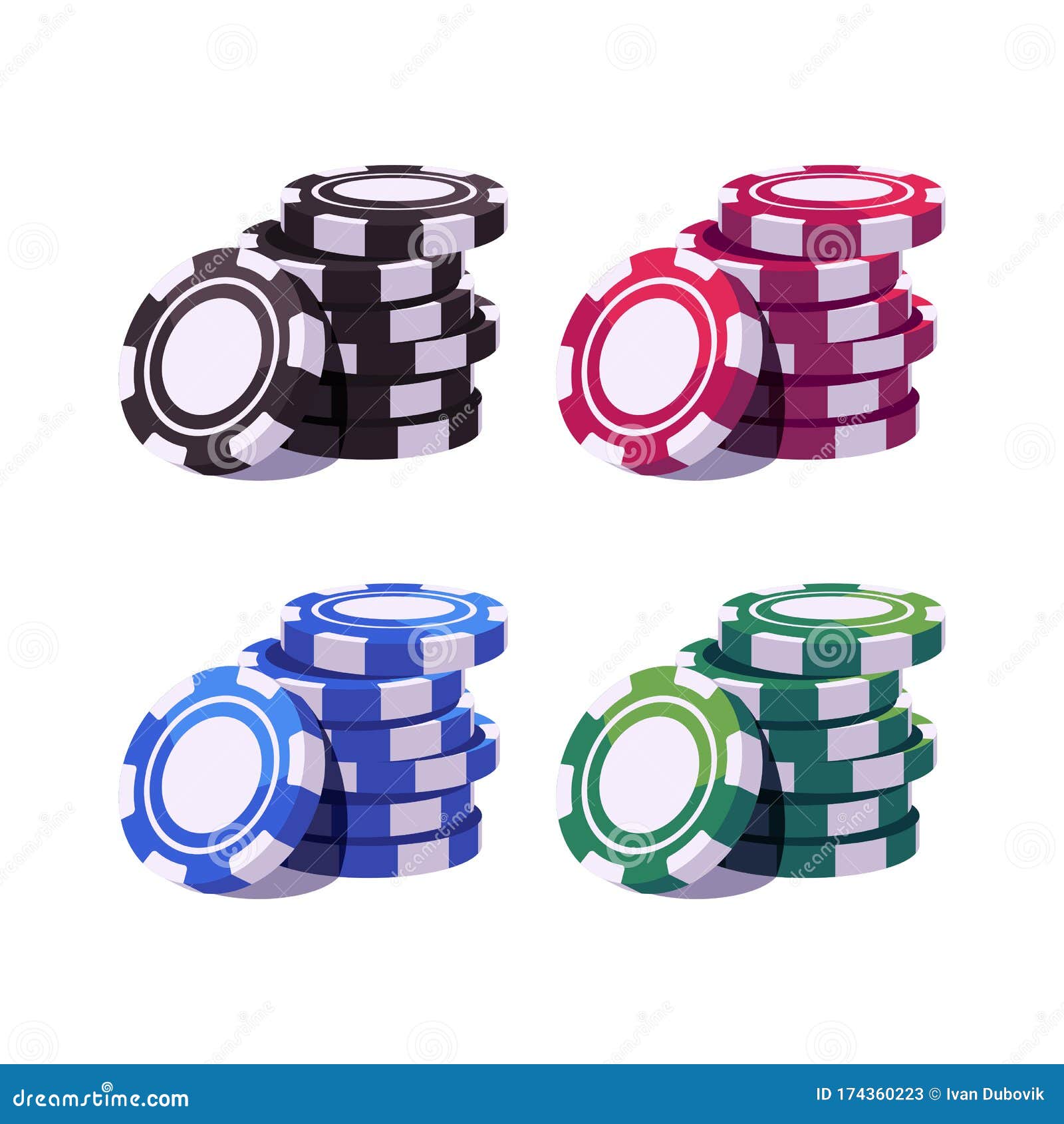 Set of Colored Poker Chips Stacks. Casino Illustration Stock Vector