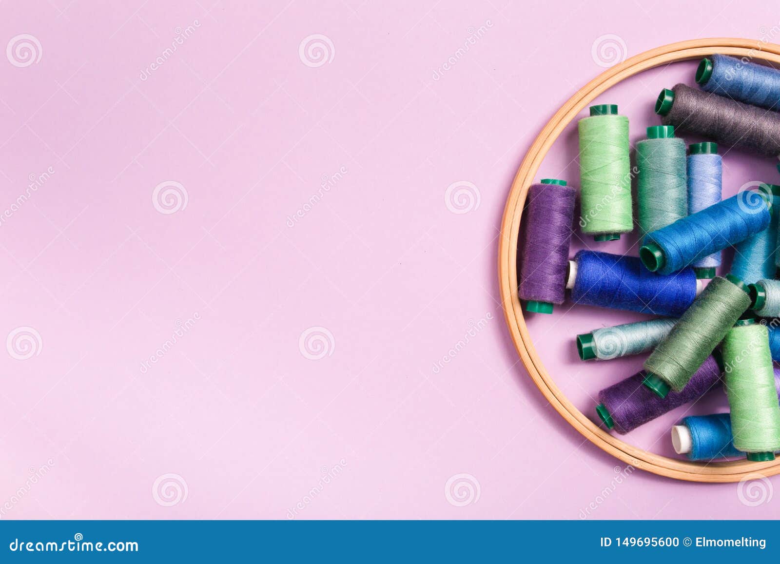 Set of Colored Thread Coils on Plastic Pink Background, Sewing and Tailoring.  Banner, Book or Magazine Cover. Stock Photo - Image of accessories, group:  149695600