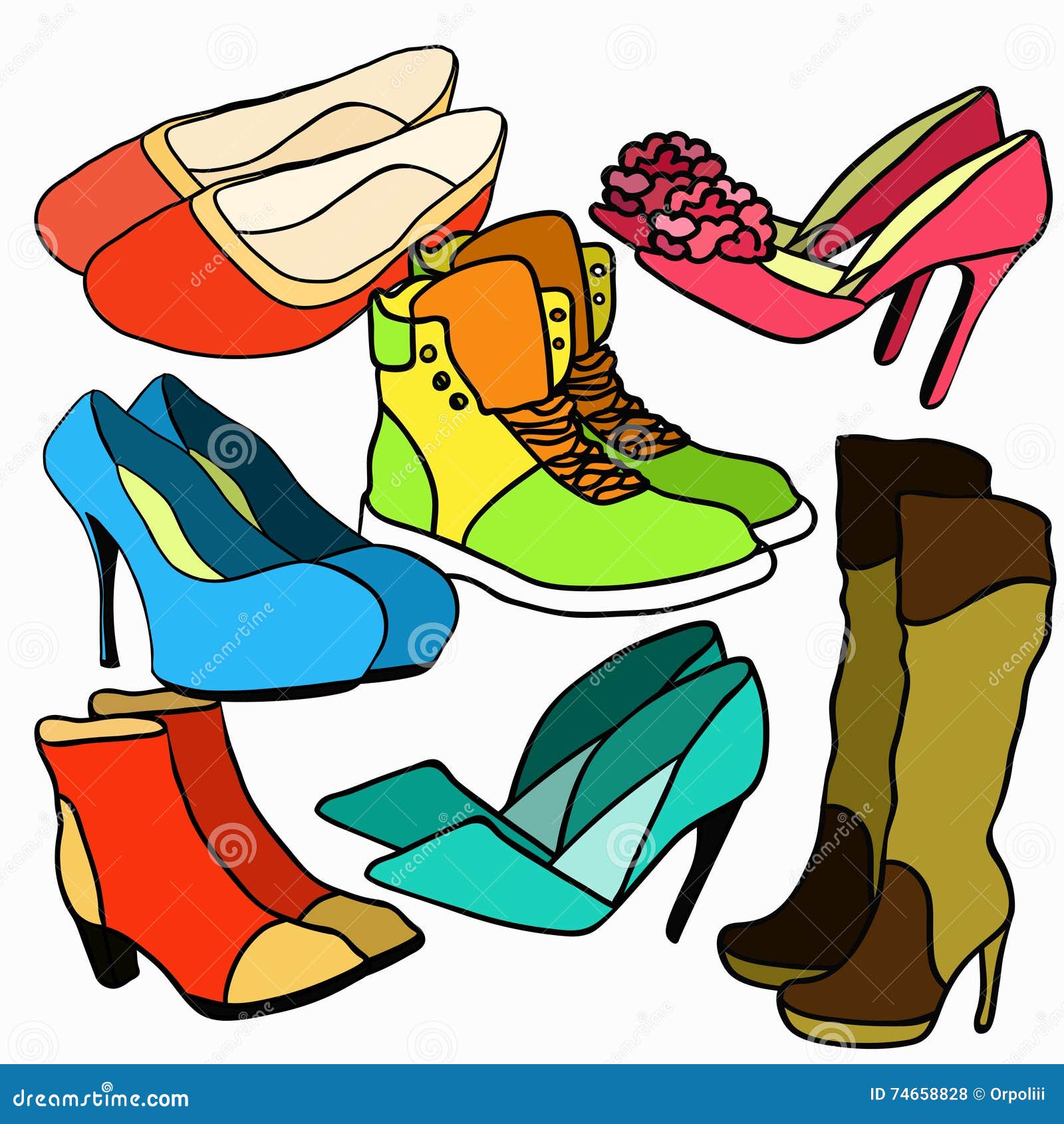 Set of Colored Women S Shoes. Vector Illustration Stock Vector