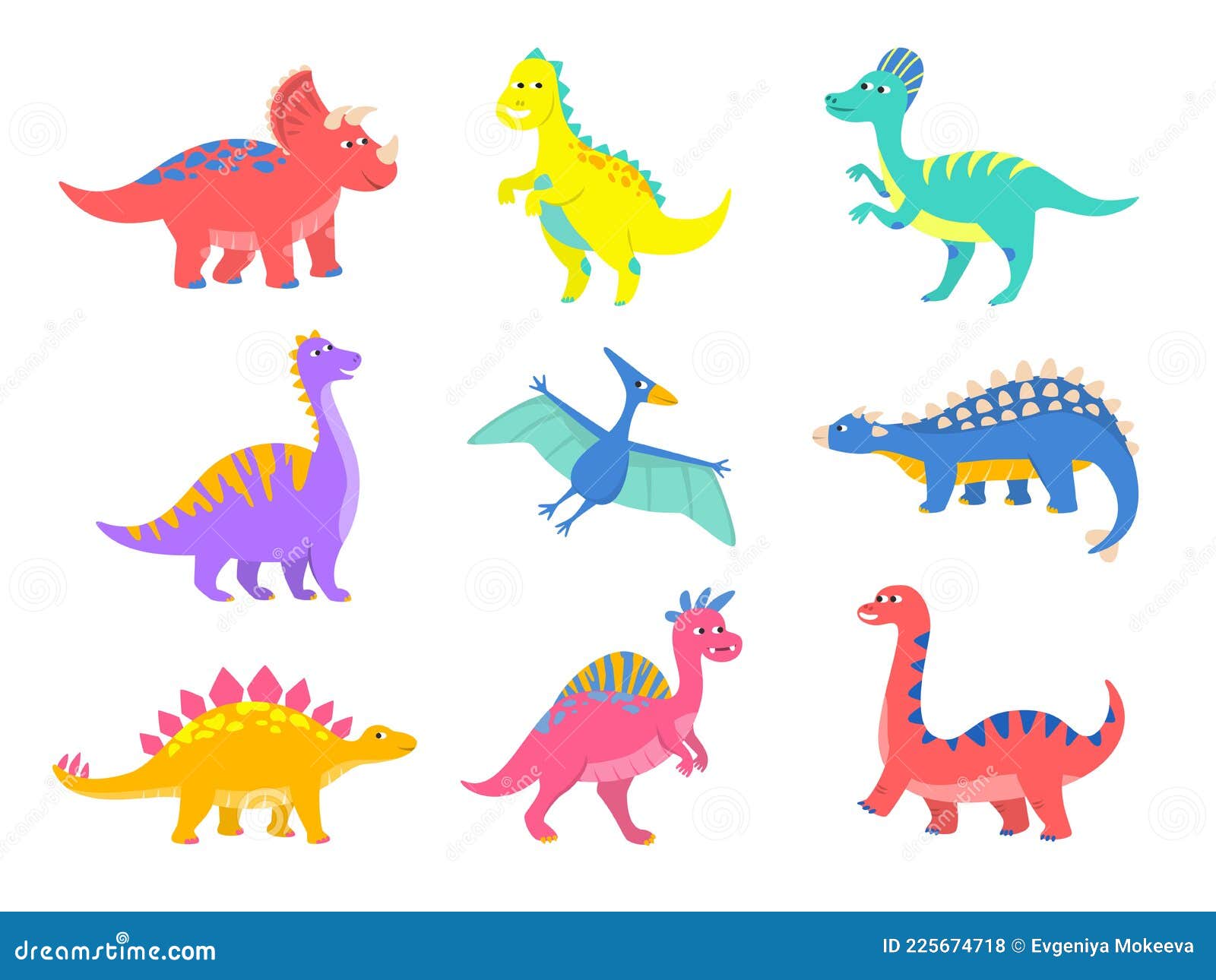 Set of Colorful Cartoon Dinosaurs Stock Vector - Illustration of ...