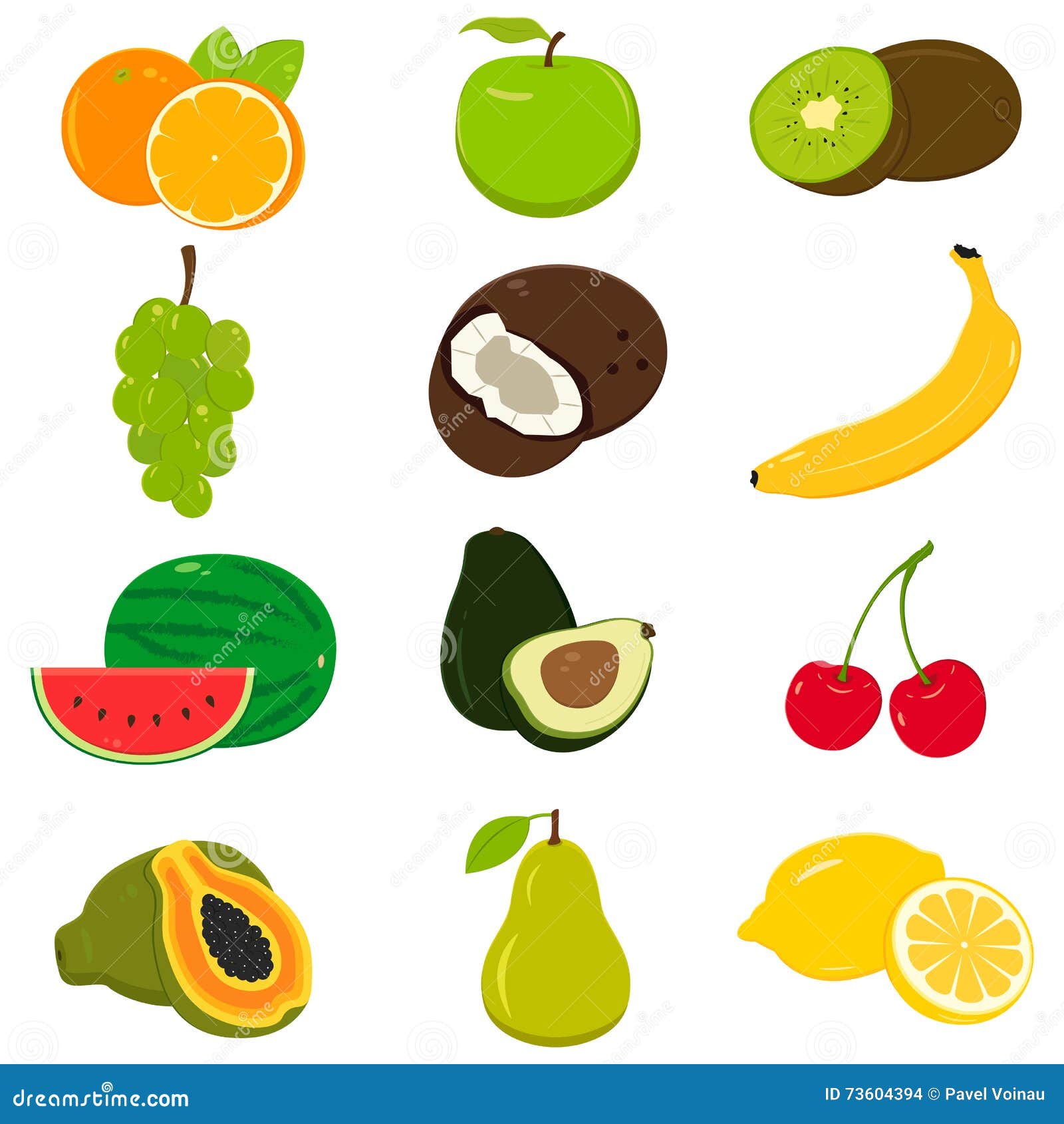 Set Of Colorful Cartoon Fruit Icons On White. Vector Stock Vector - Illustration of diet, fresh ...