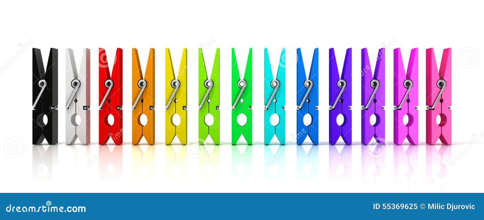 Set of Colorful Clothes Pins. Front View Stock Illustration