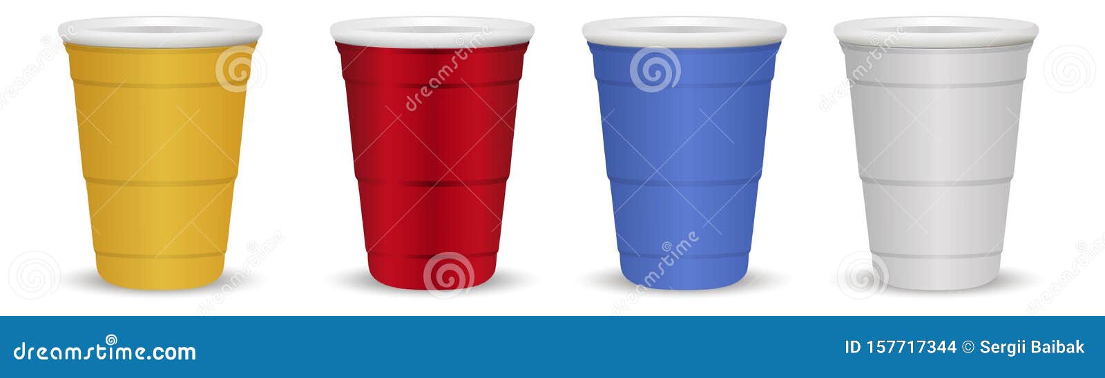 Red Plastic Party Cups Set Isolated On White Background Stock