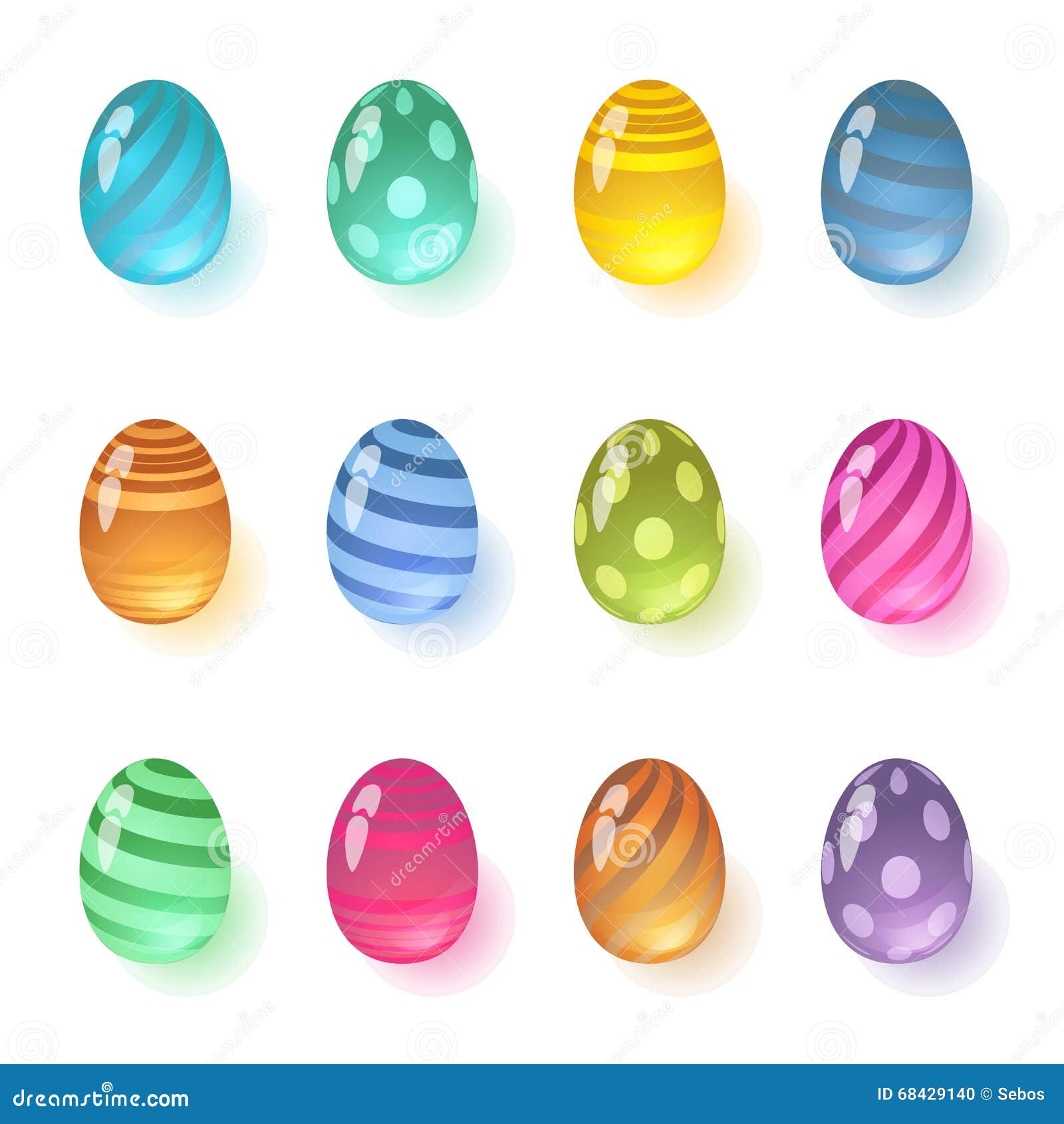 Set of Colorful Glass Eggs, Gems. Isolated on White Background Stock