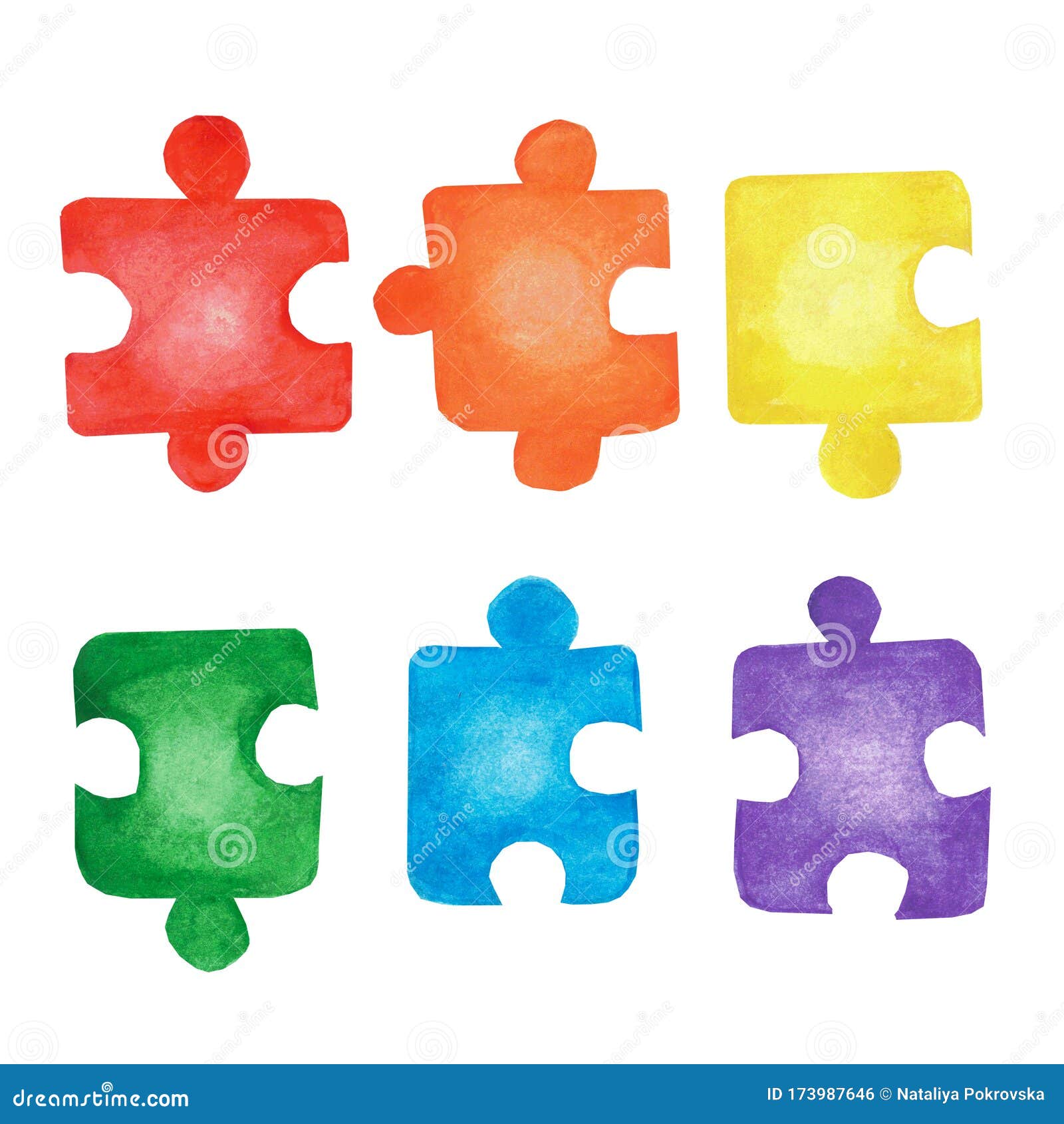 Set of Colorful Jigsaw Puzzles Isolated on White Background in Cartoon  Style. Watercolor Hand Drawn Illustrations Stock Illustration -  Illustration of disabilities, children: 173987646