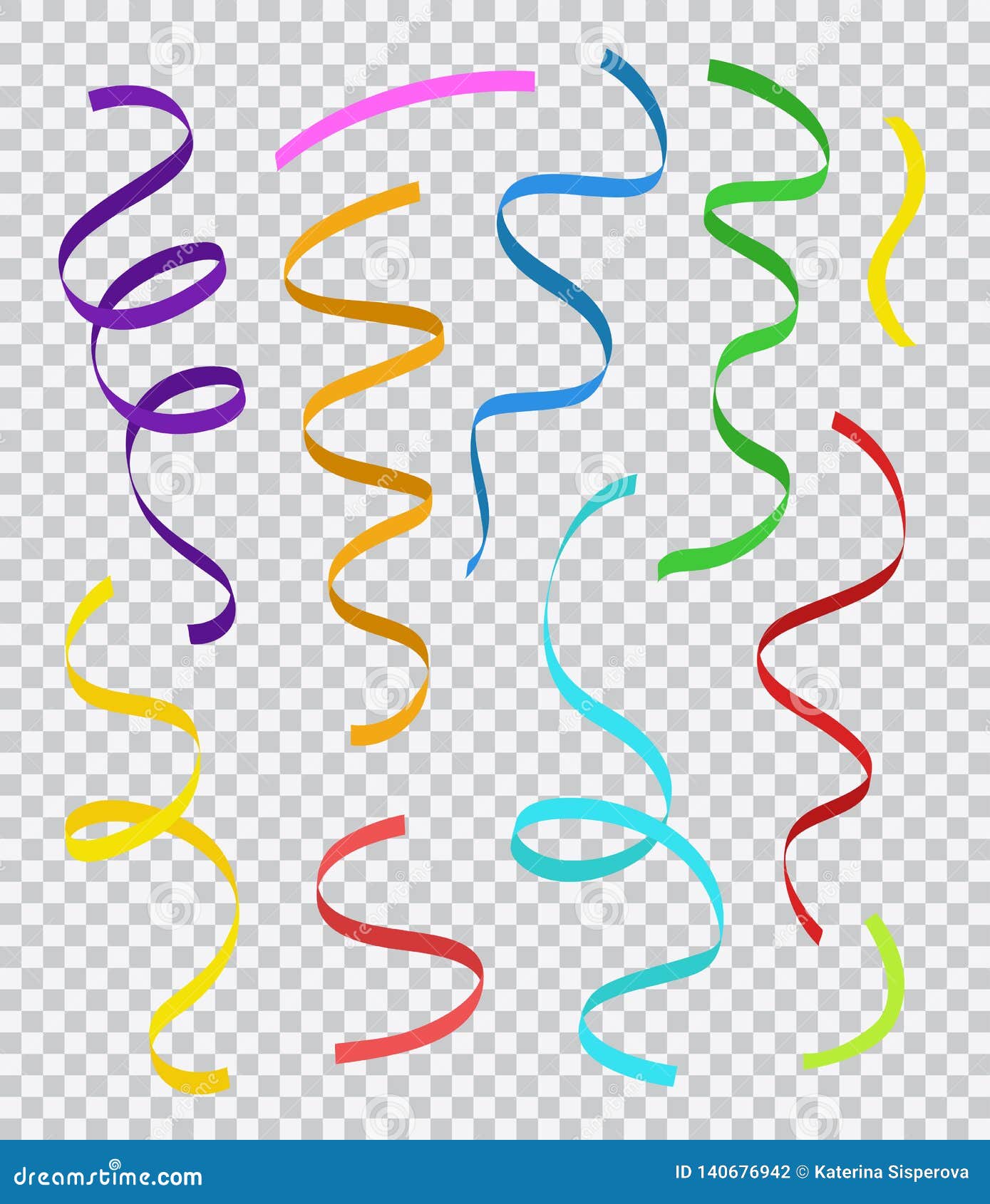 Set of Colorful Party Streamers or Ribbons Isolated on Transparent  Background Stock Vector - Illustration of birthday, celebrate: 140676942