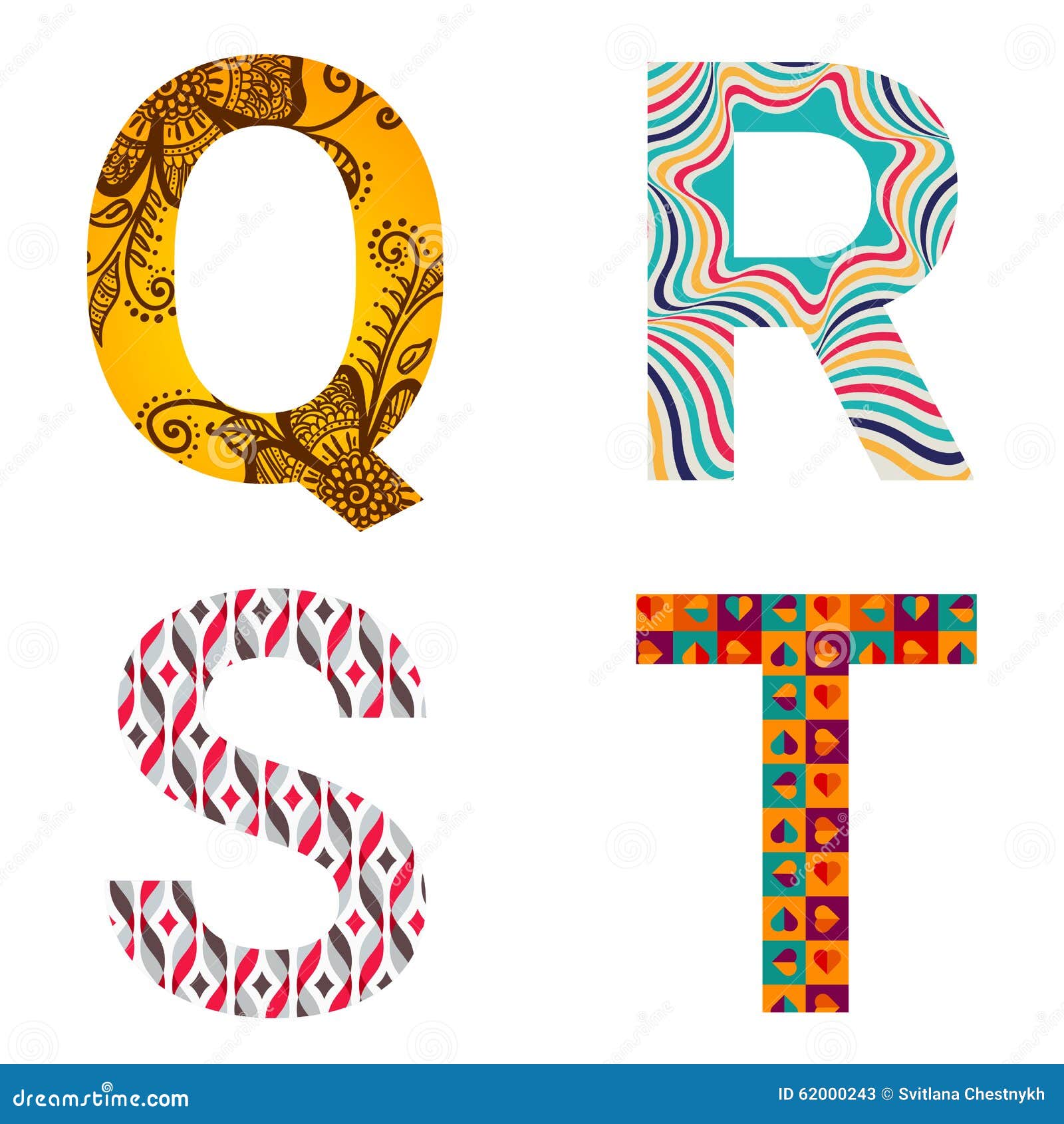 set of colorful patterned letters stock vector patterned letter