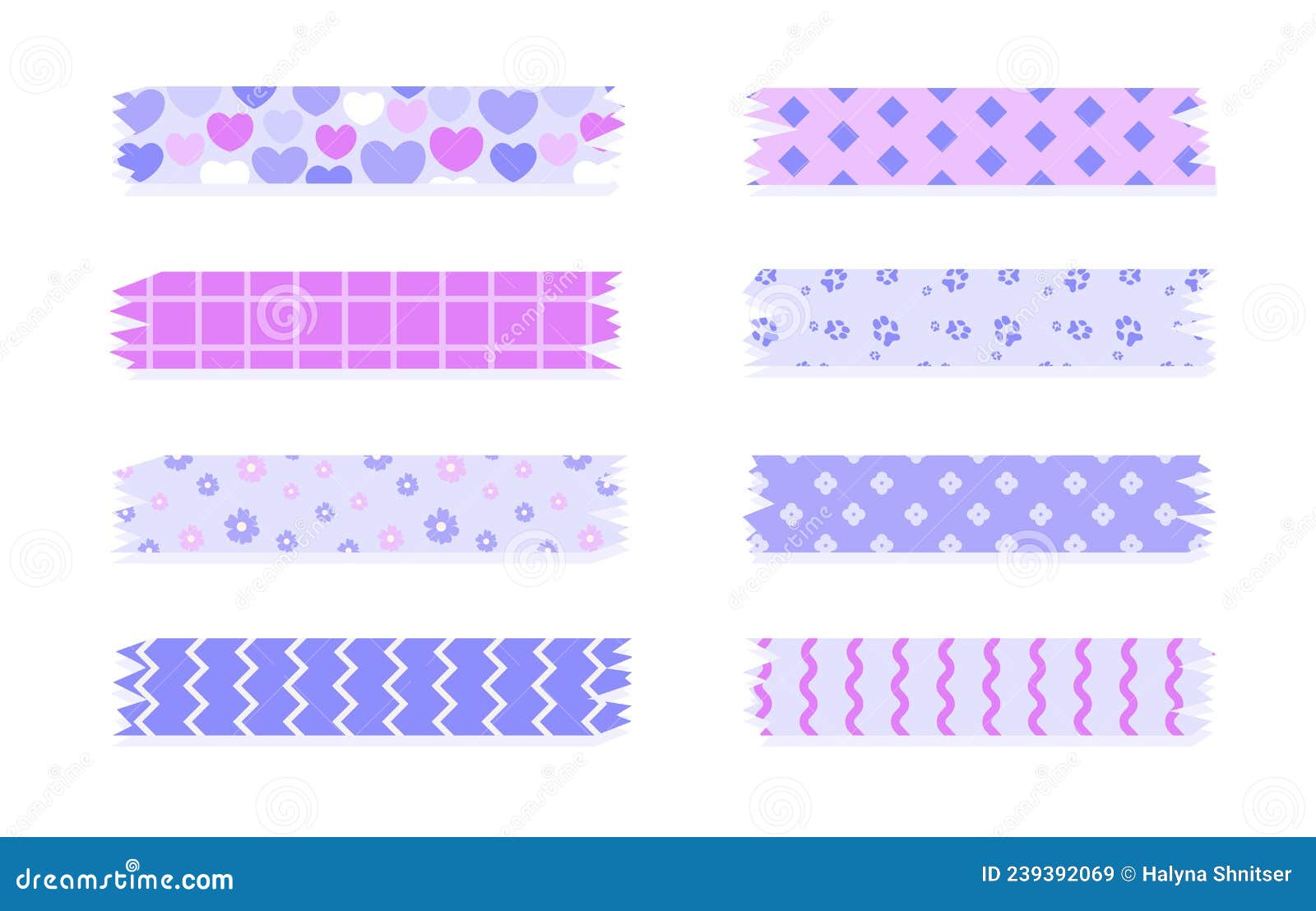 Colorful washi tape with a cute pattern. for decorating greeting cards  Stock Vector