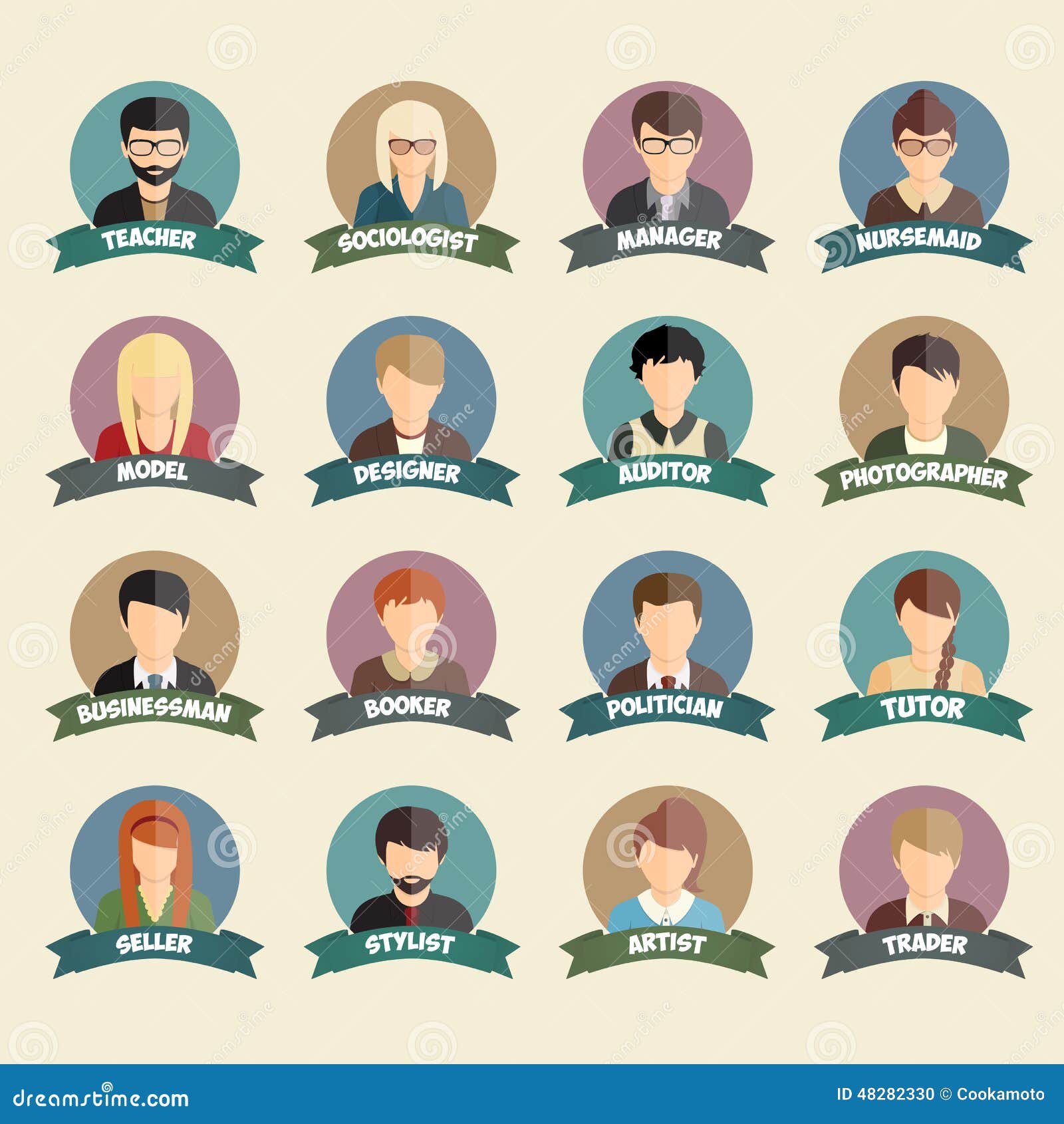 set of colorful profession people flat style icons