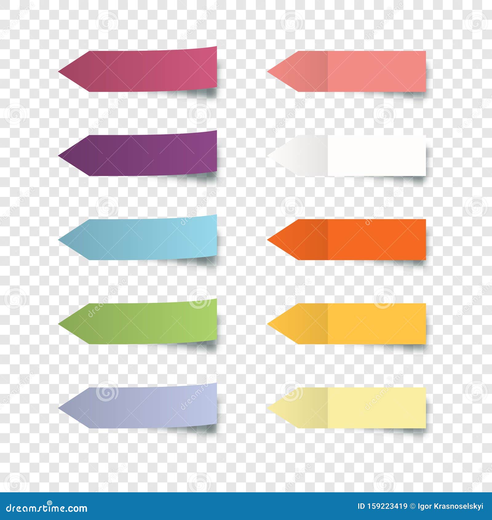 set of colorful stickers. collection oblong colorful arrow d sticker with peeling off edge realistic style for labeling infor