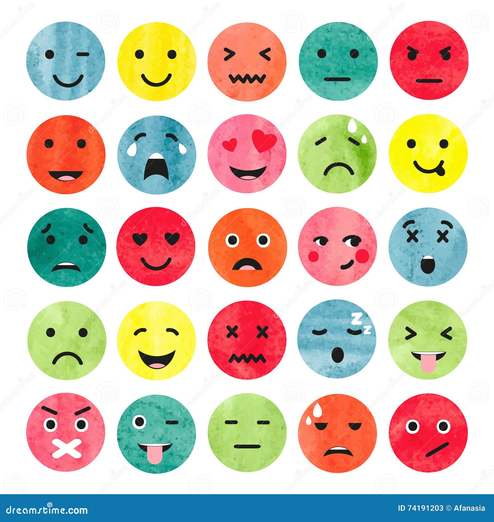 Watercolor Emoticons Set Vector Illustration 74189922