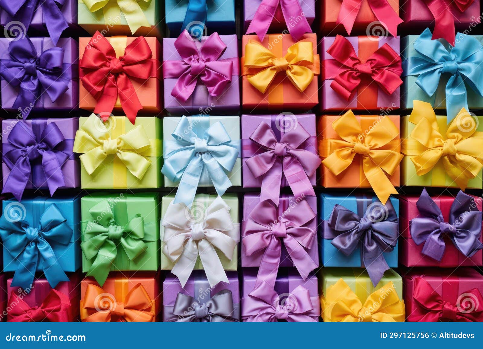 Set of Colorfully Wrapped Gift Boxes with Bows Stock Photo Image of