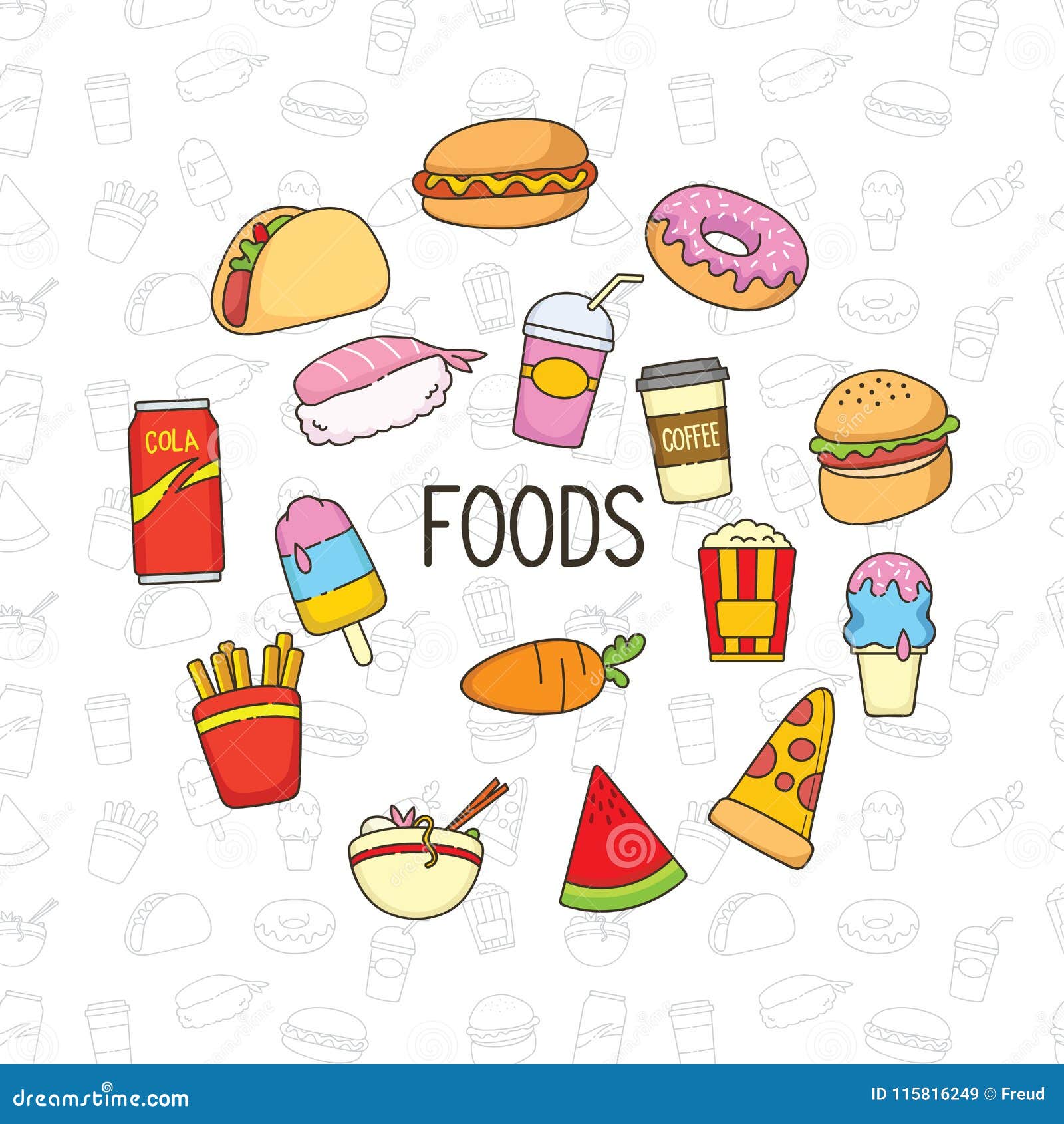 Cute Food Doodle Object and Background Stock Vector - Illustration of  carrot, cupcake: 115816249