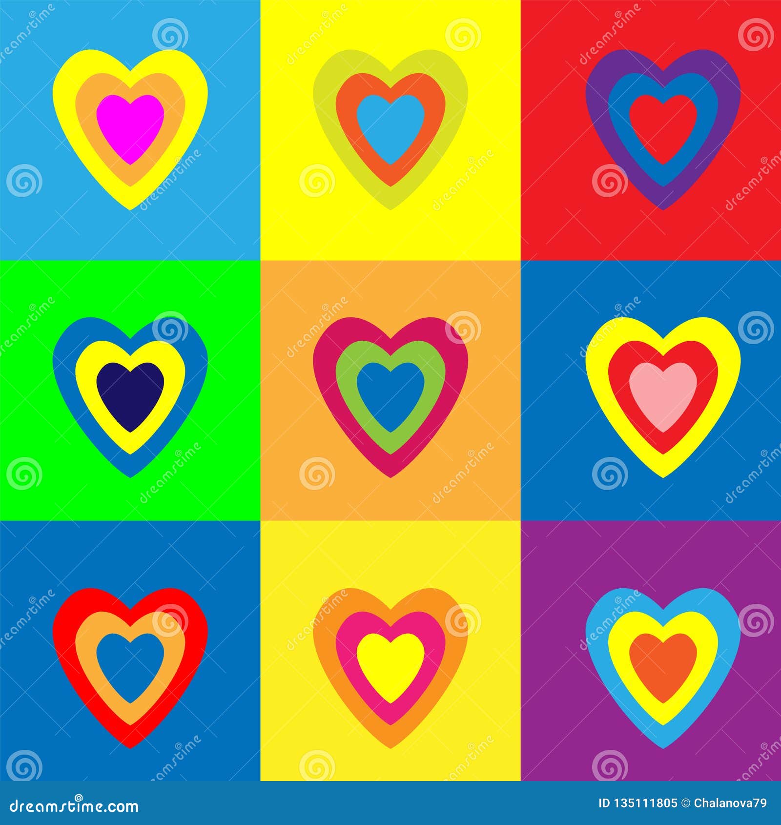 Set of Colourful Hearts on Color Background. Vector Illustration Stock