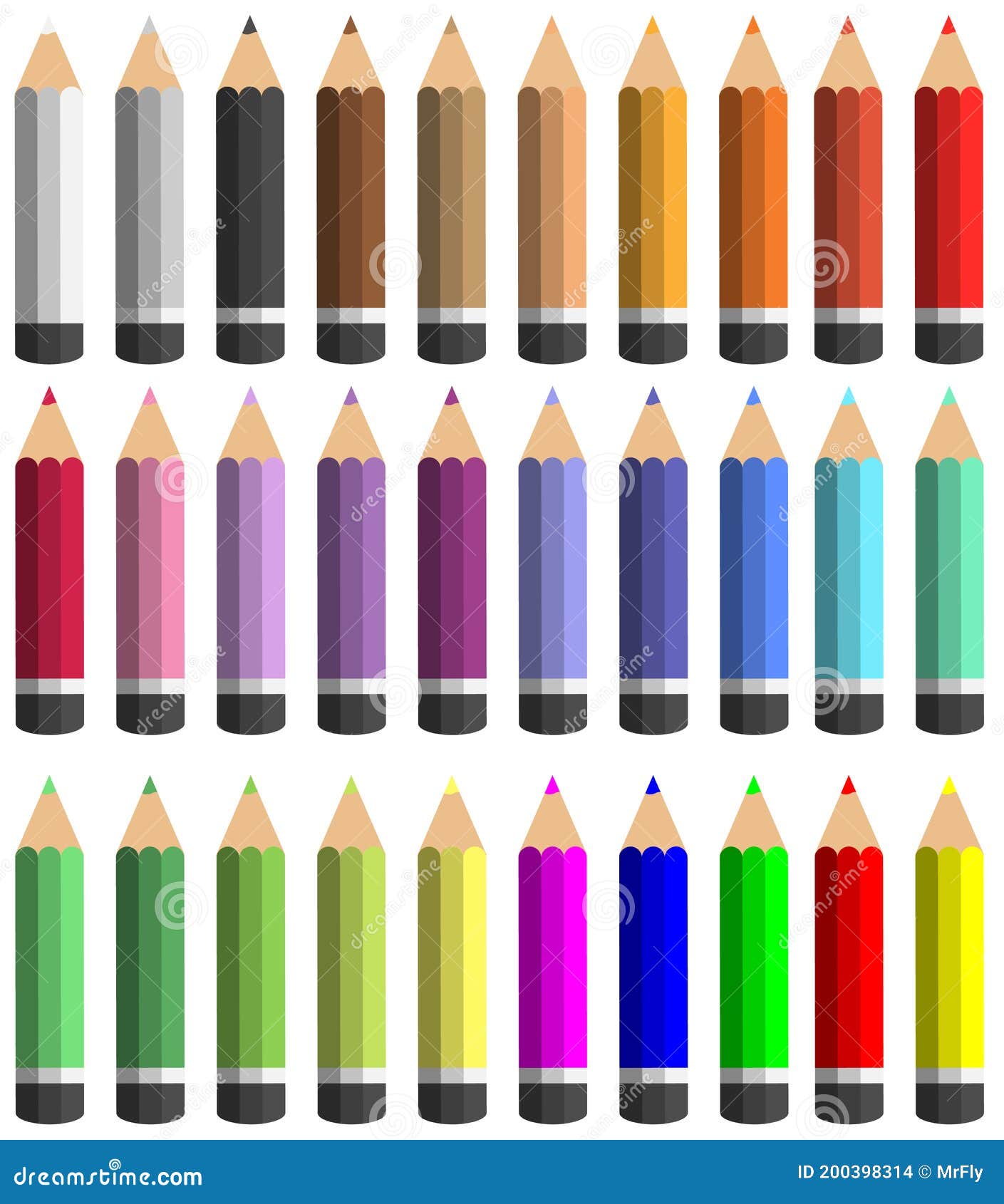 Set of Colourful Simple Thick Pencils, Isolated, Vector