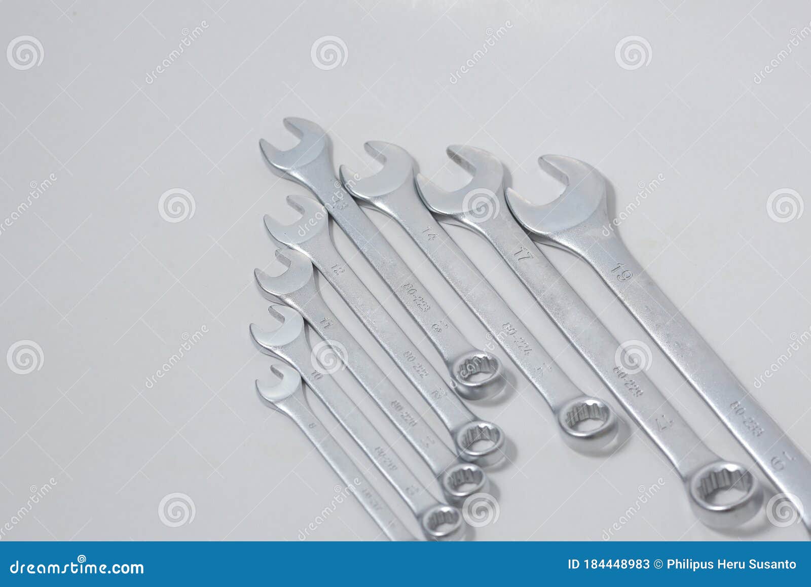Set of Combination Wrenches, Garage Tools on White Background Stock