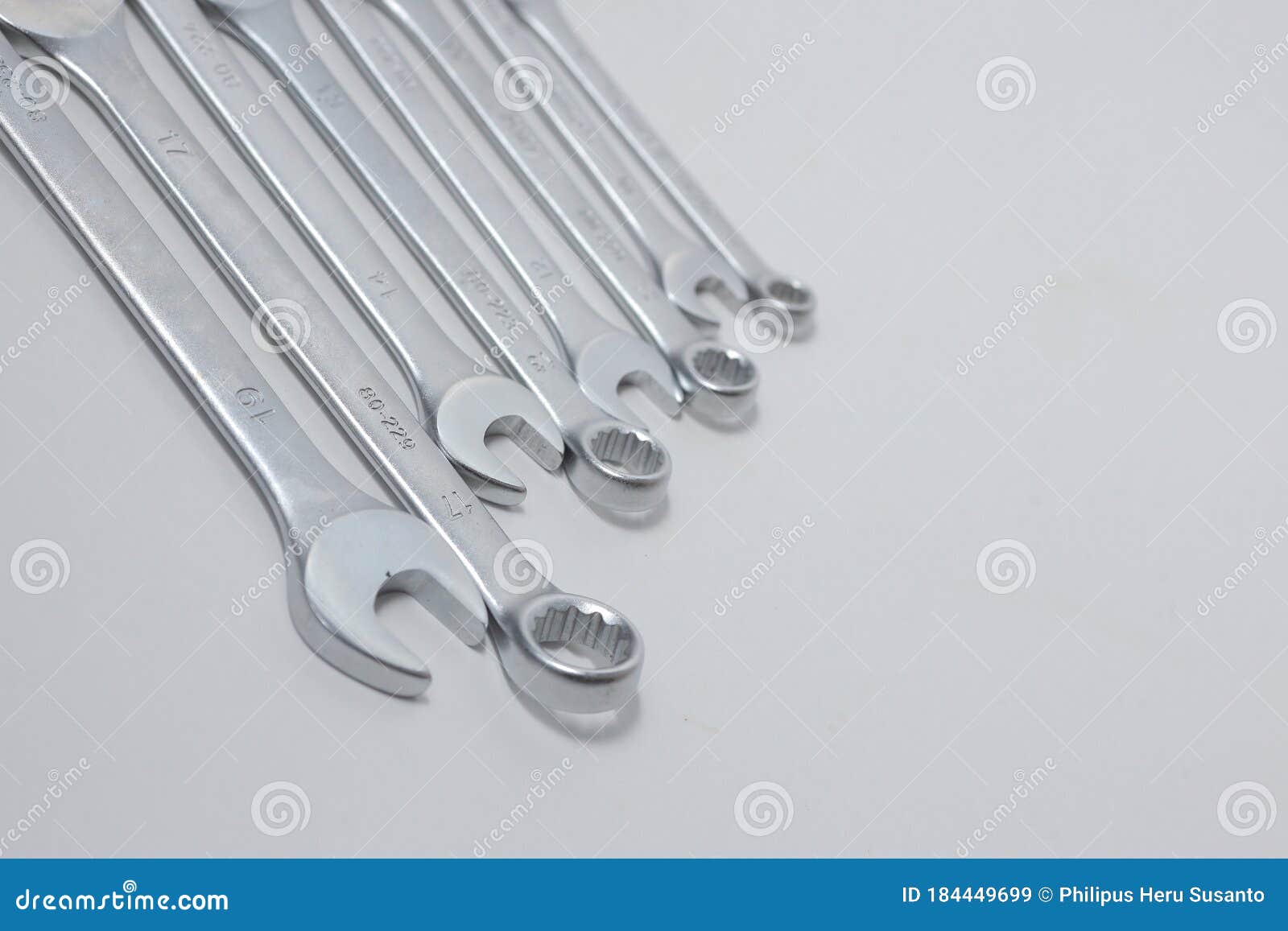 Set of Combination Wrenches, Garage Tools on White Background Stock