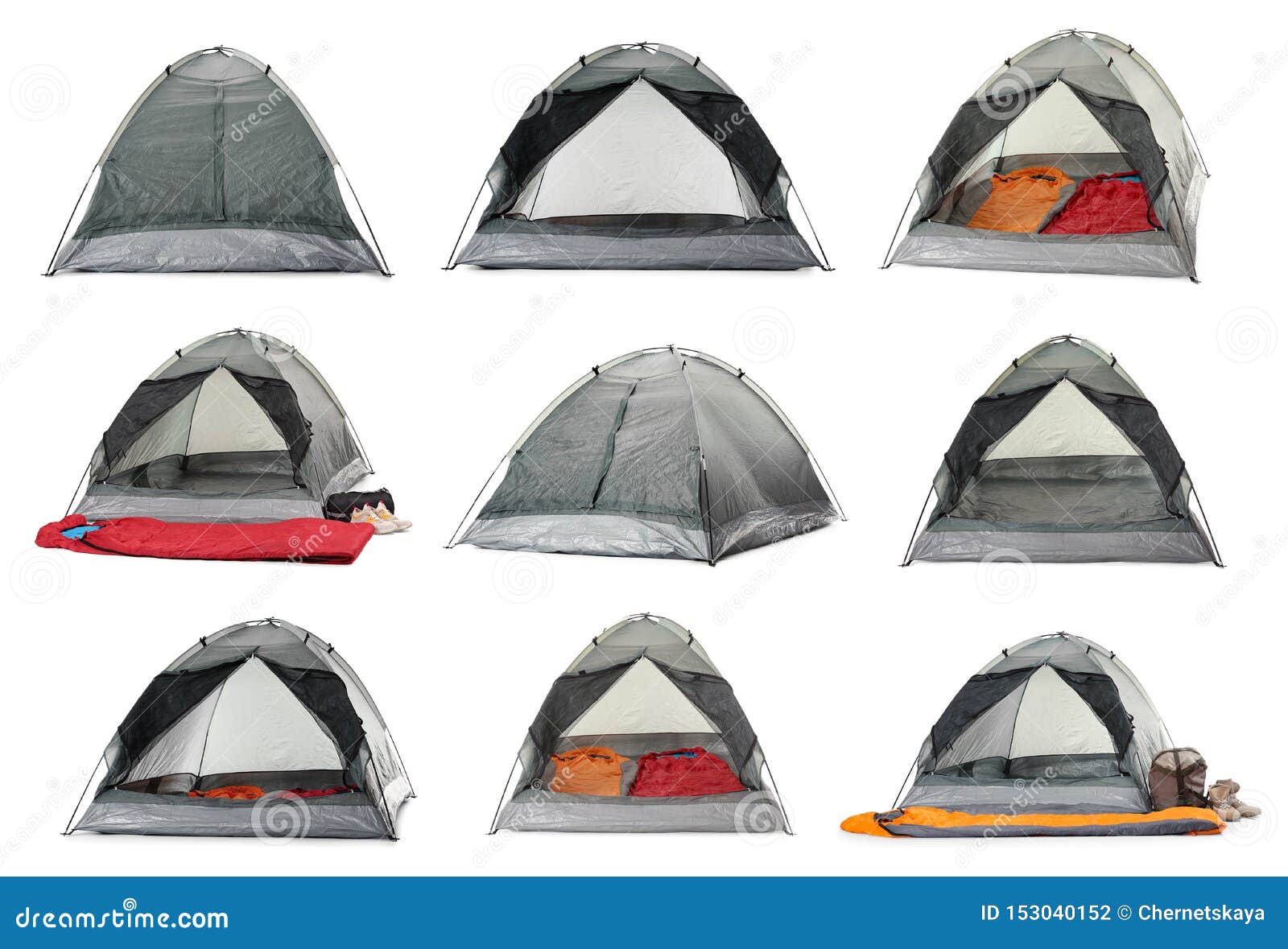 Set of Comfortable Tents and Camping Equipment Stock Photo Image of