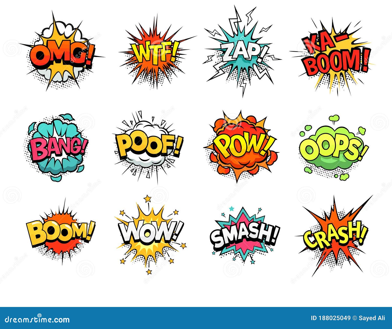 set of comic speech bubble speech. bomb with bang and pow cloud, wow and wtf communication .