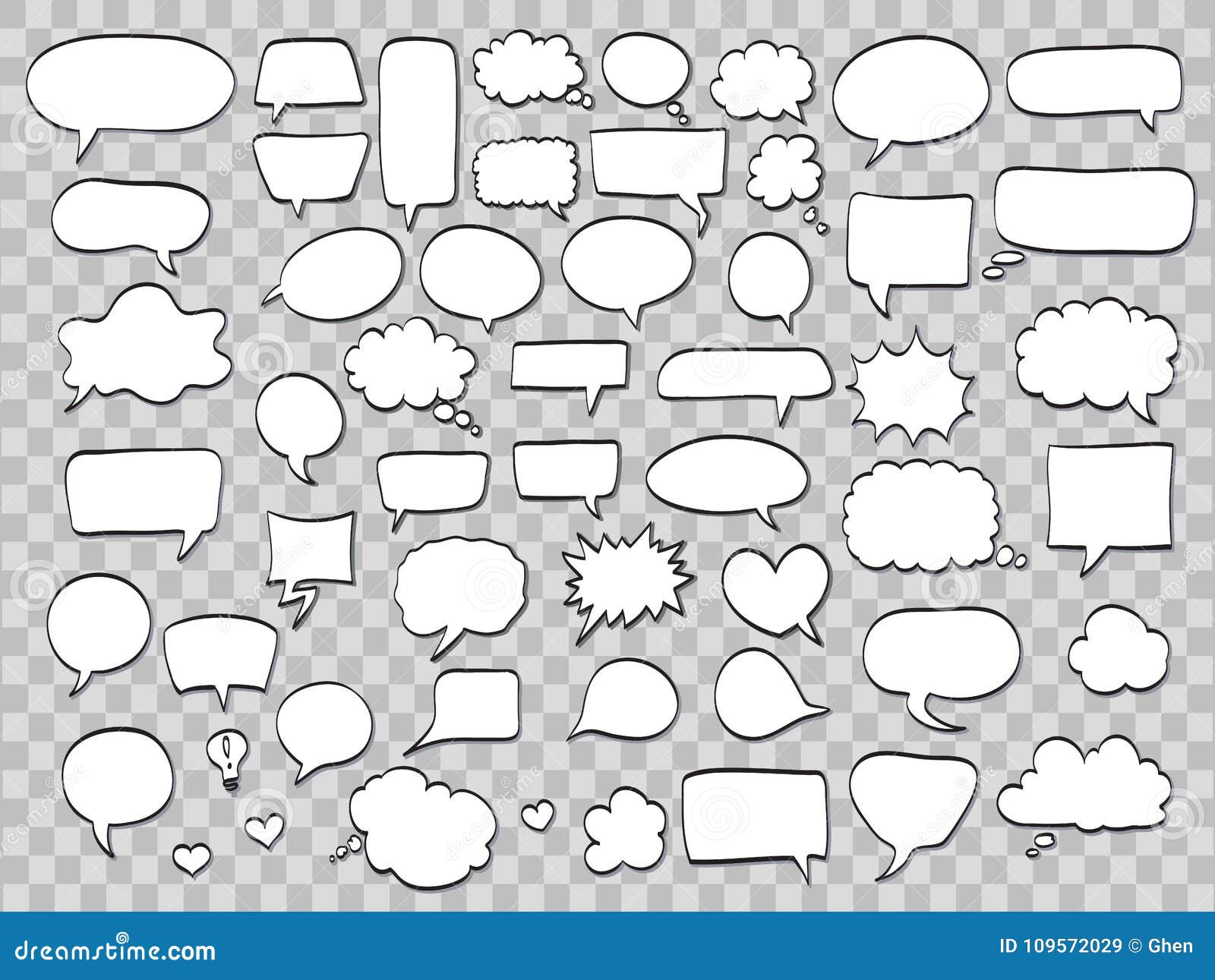 set of comic speech bubbles on transparent background.  il